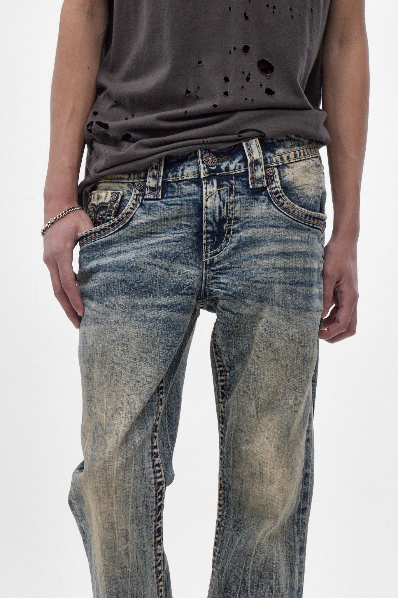 Alistair Slim Bootcut Jeans in Acid Blue - Image 5