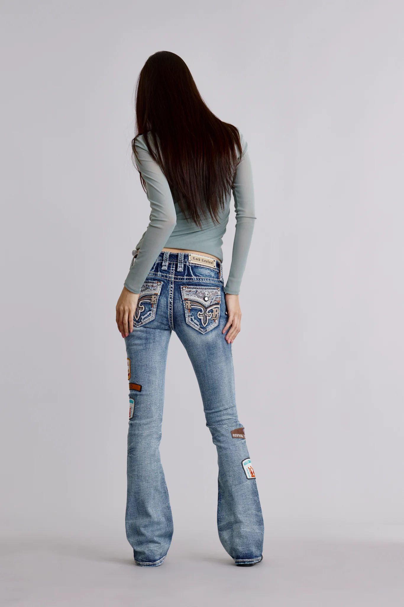 Asha Patched Bootcut Jeans In Blue - Image 2