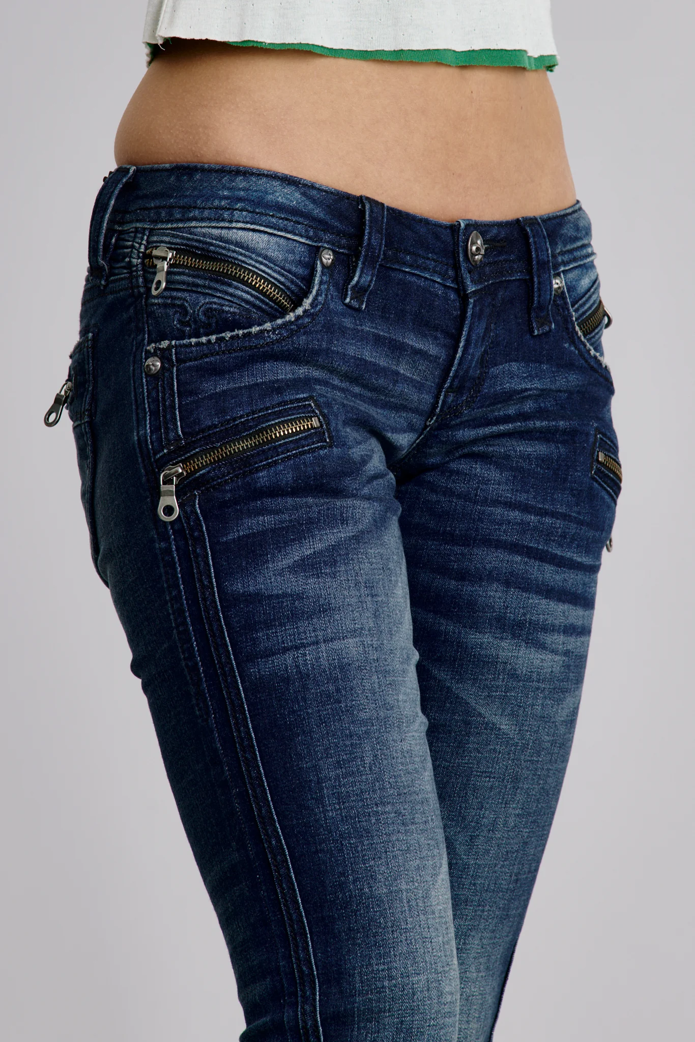 Camille Super Low-Rise Moto Skinny Jeans in Dark Blue - Image 4