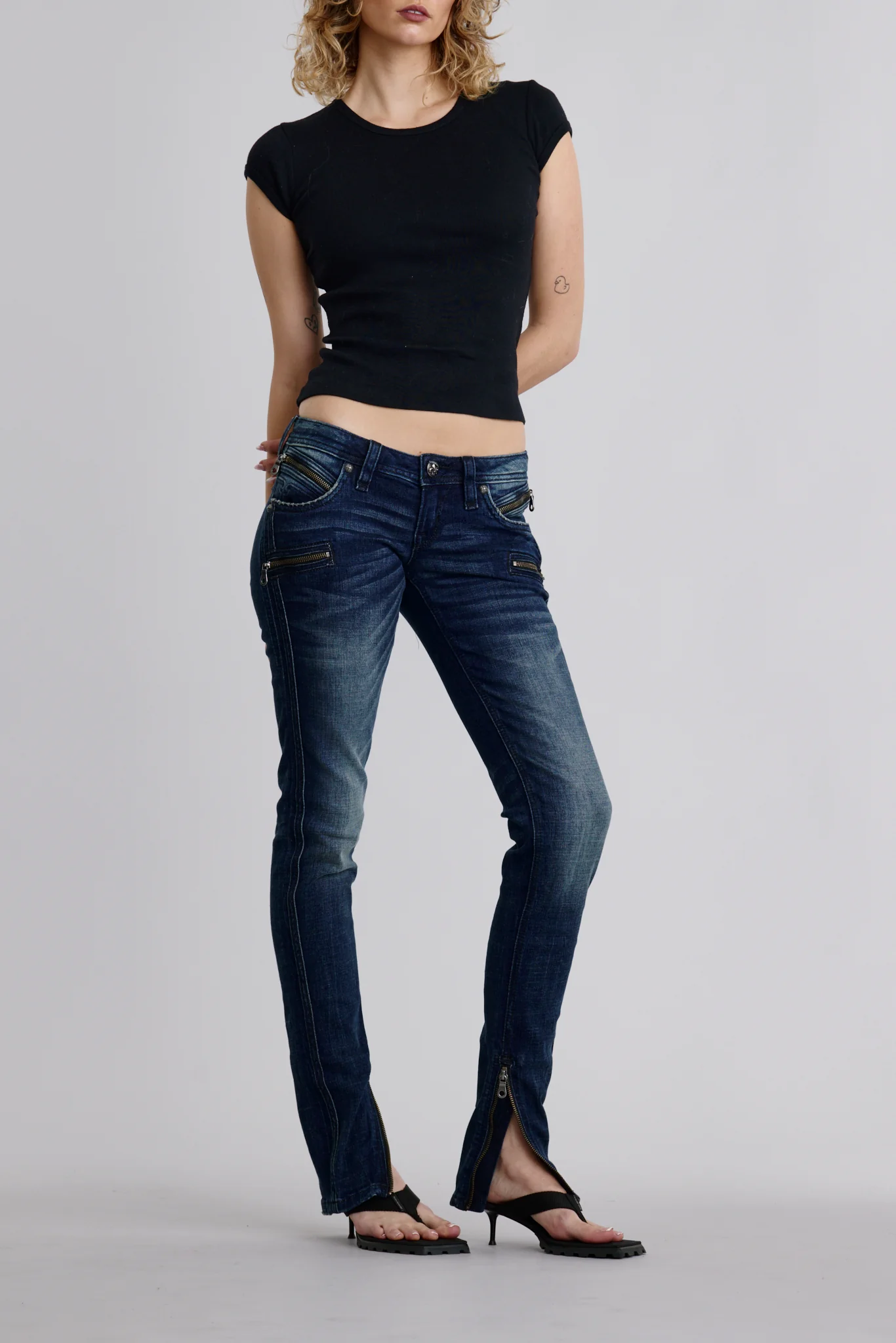 Camille Super Low-Rise Moto Skinny Jeans in Dark Blue - Image 6