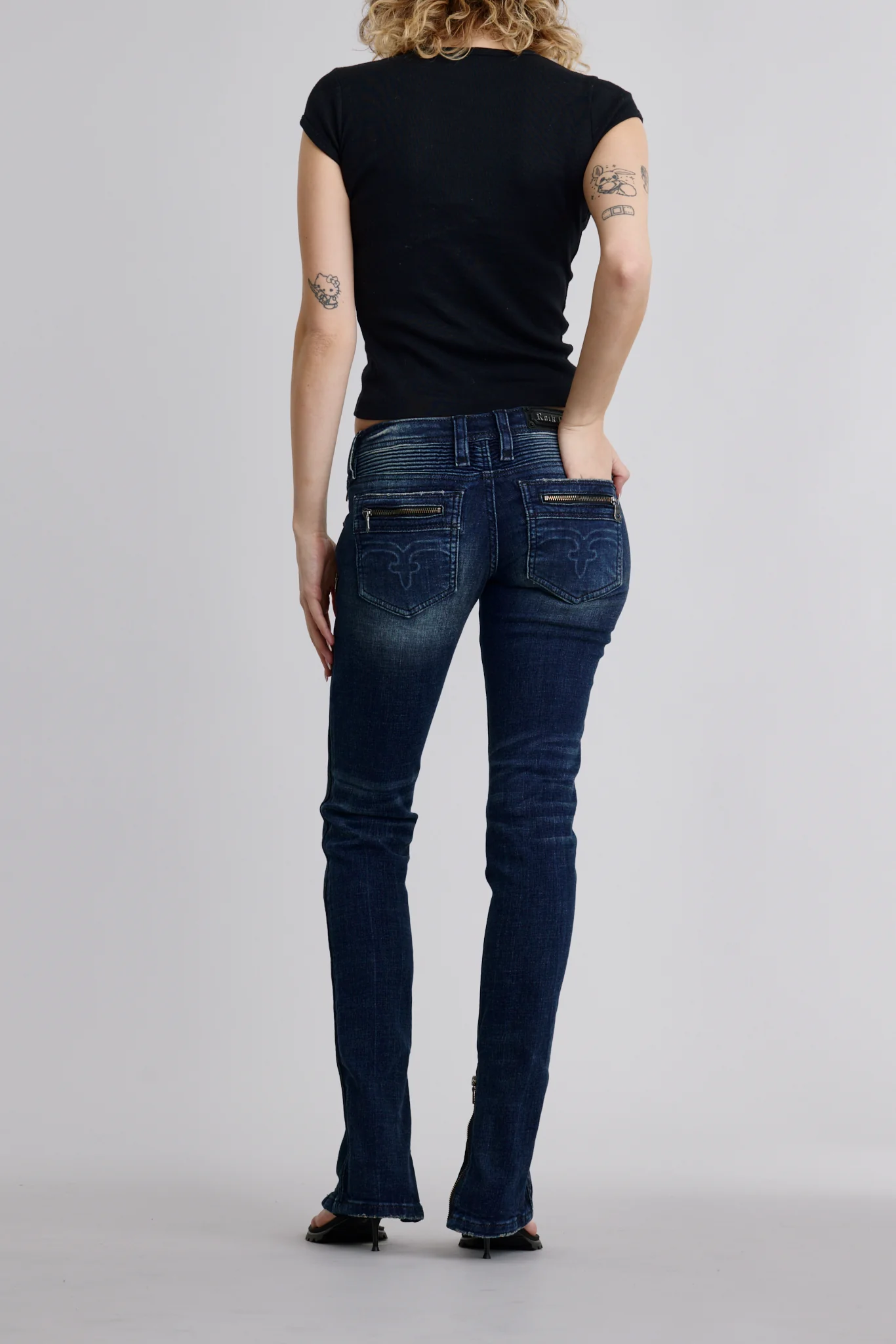 Camille Super Low-Rise Moto Skinny Jeans in Dark Blue - Image 7