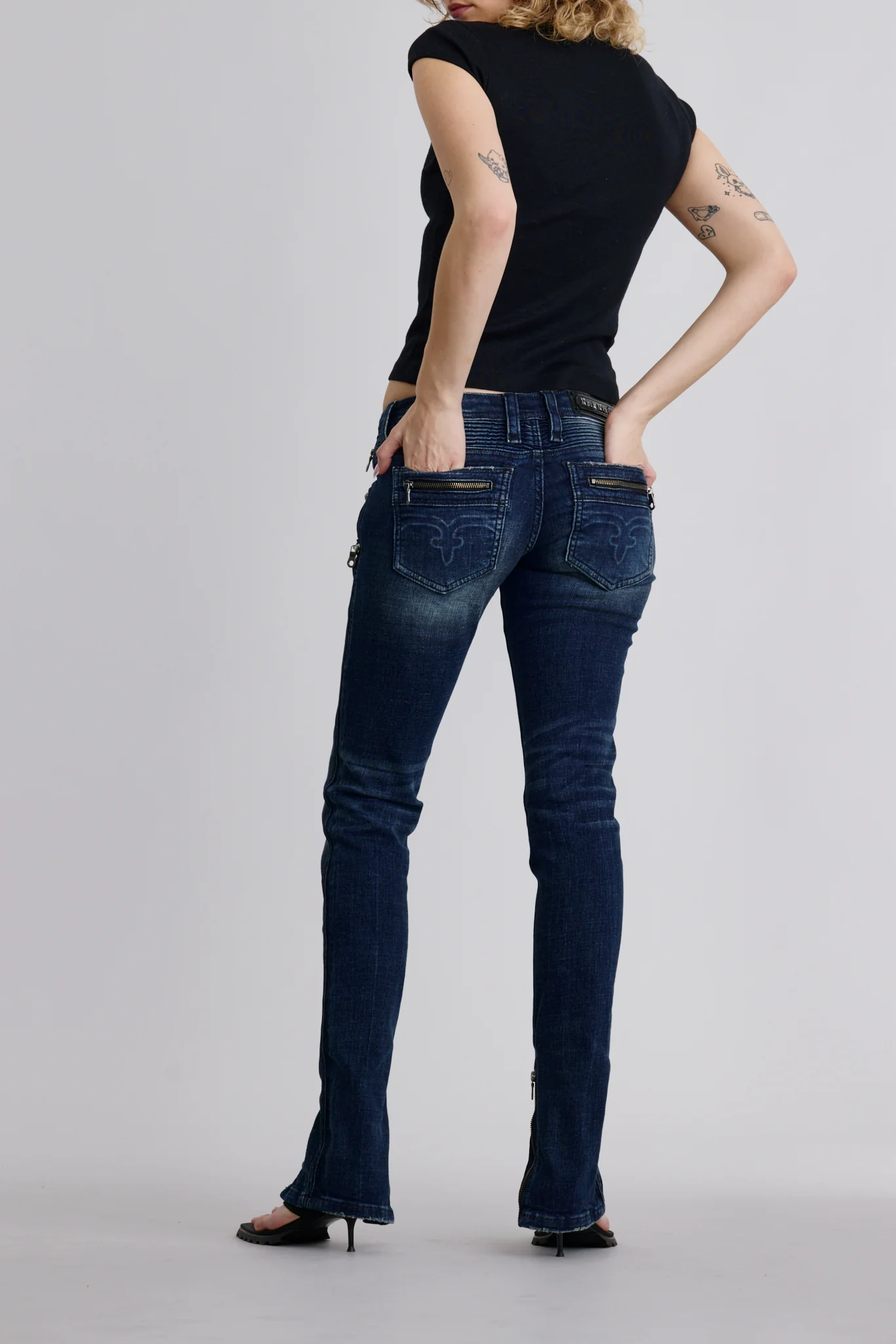 Camille Super Low-Rise Moto Skinny Jeans in Dark Blue - Image 9