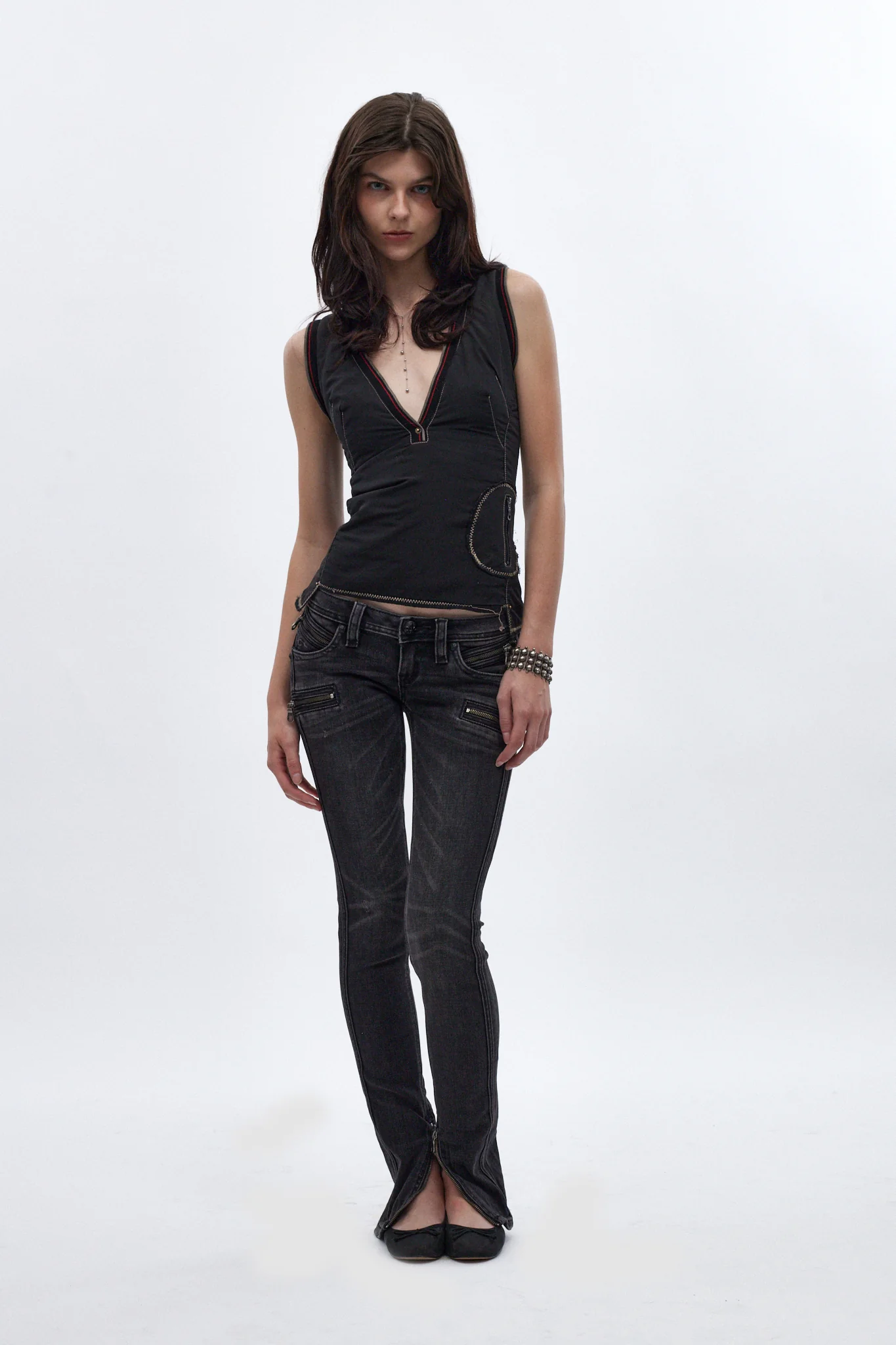 Camille Super Low-Rise Moto Skinny Jean in Charcoal Black