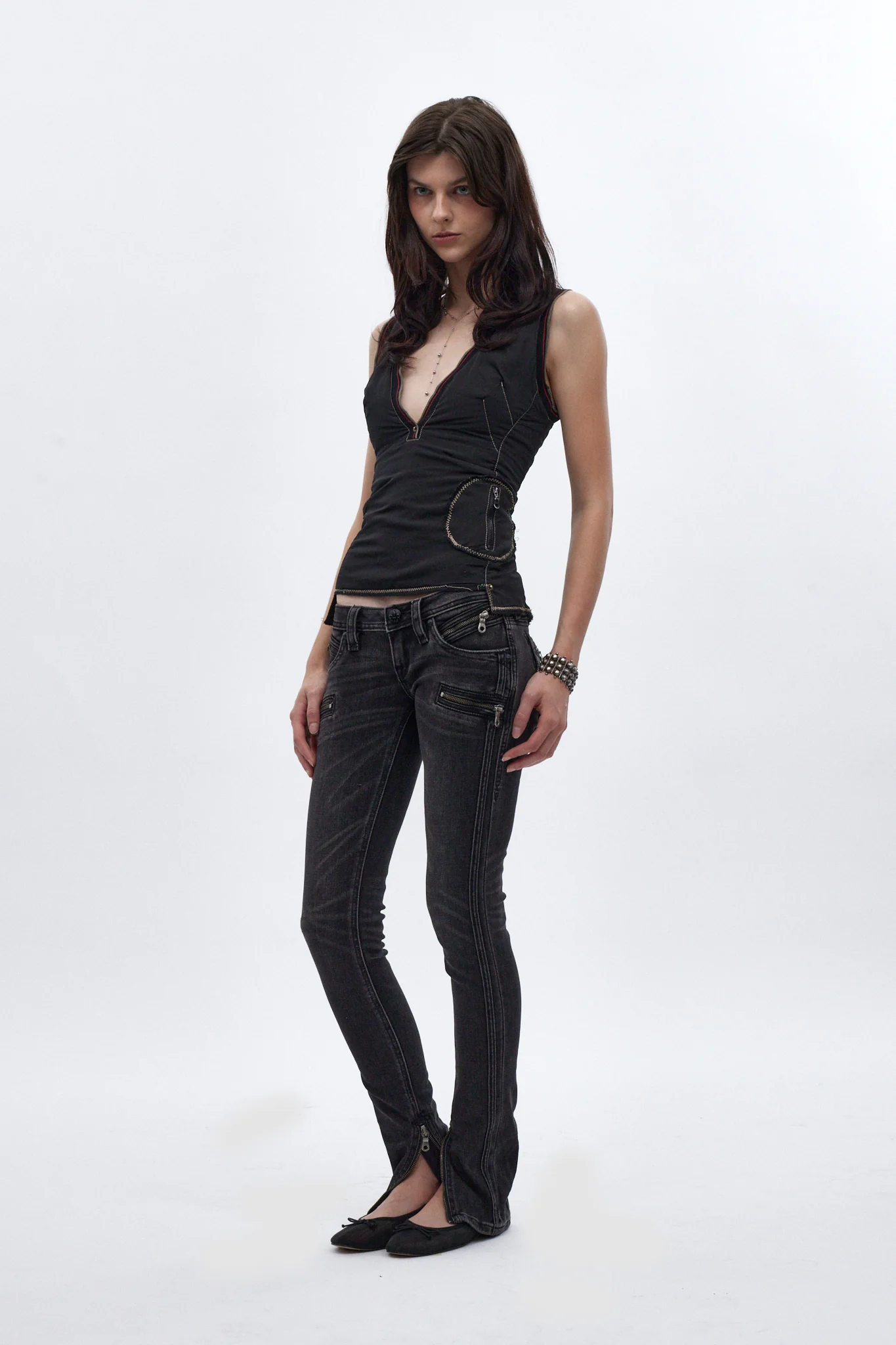 Camille Super Low-Rise Moto Skinny Jean in Charcoal Black - Image 5