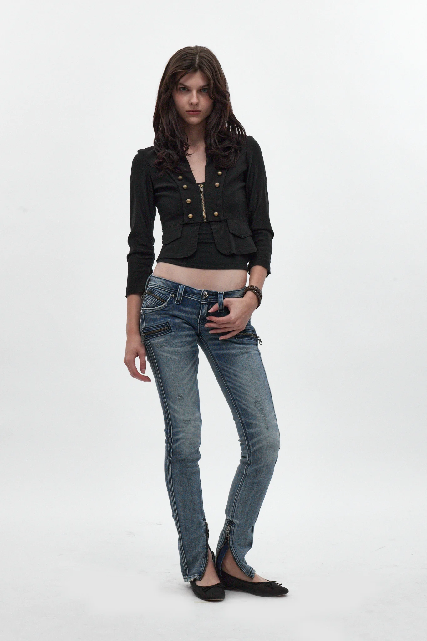 Camille Super Low-Rise Moto Skinny Jean in Medium Blue