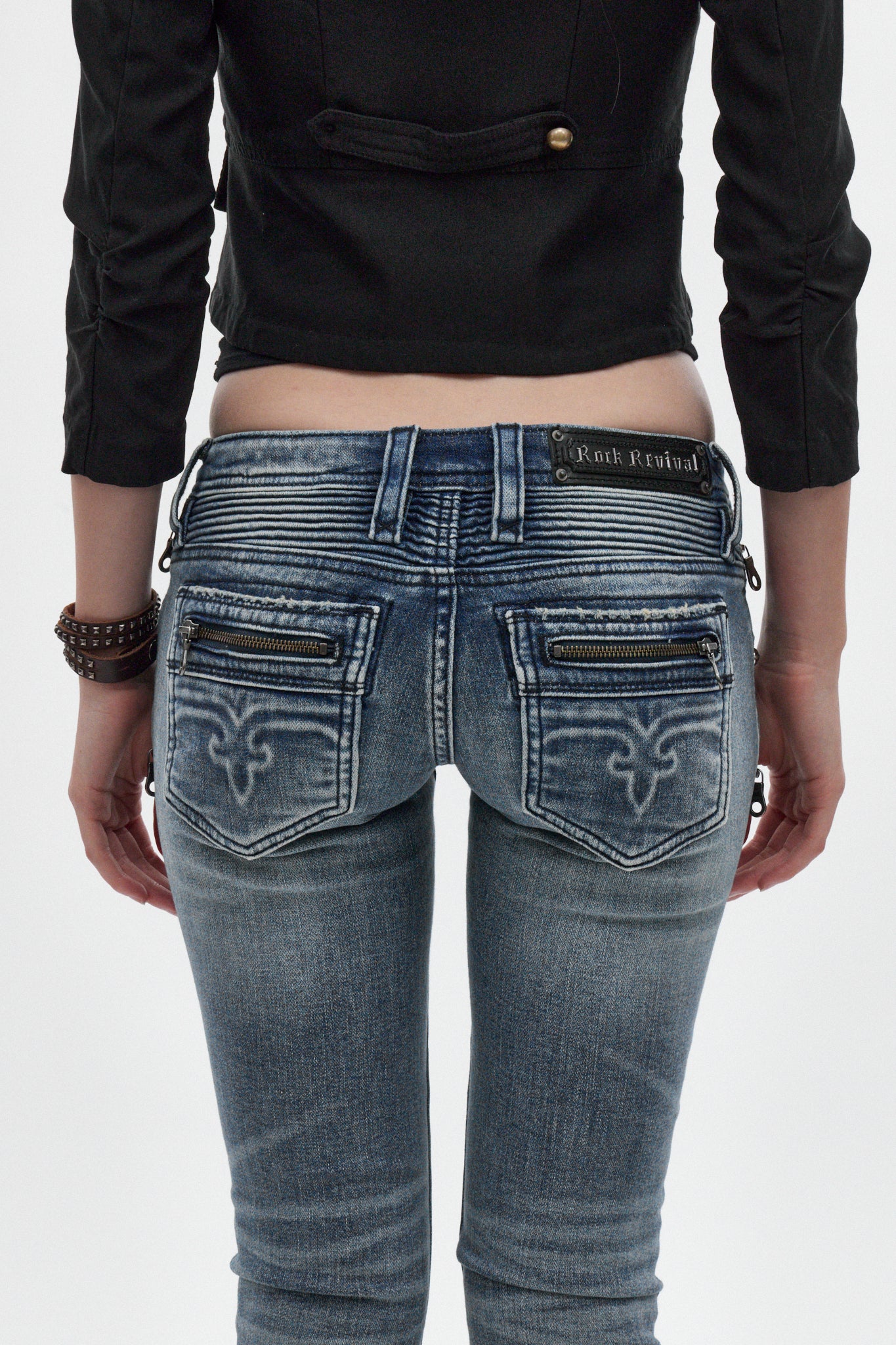 Camille Super Low-Rise Moto Skinny Jean in Medium Blue - Image 2