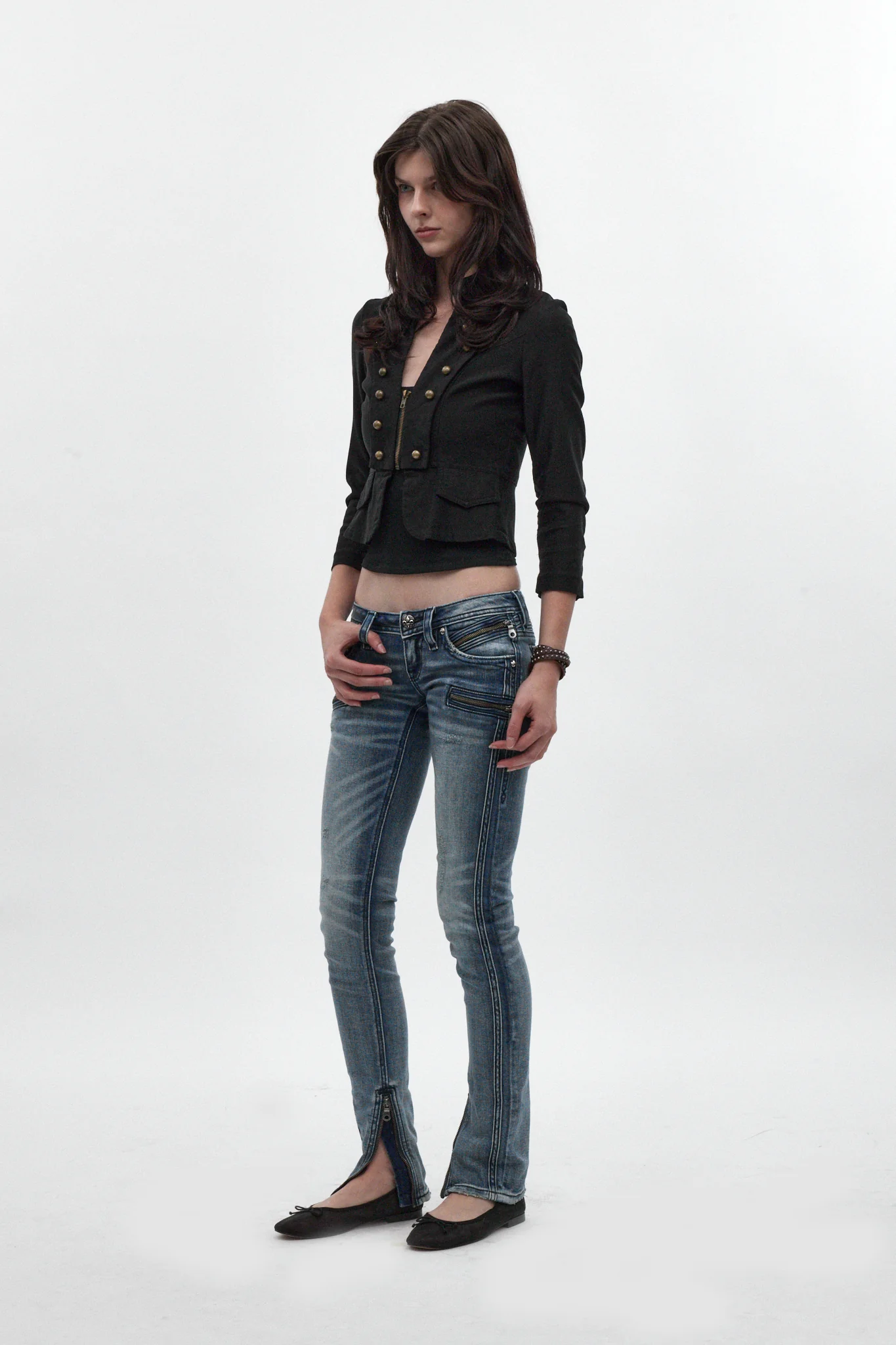 Camille Super Low-Rise Moto Skinny Jean in Medium Blue - Image 5