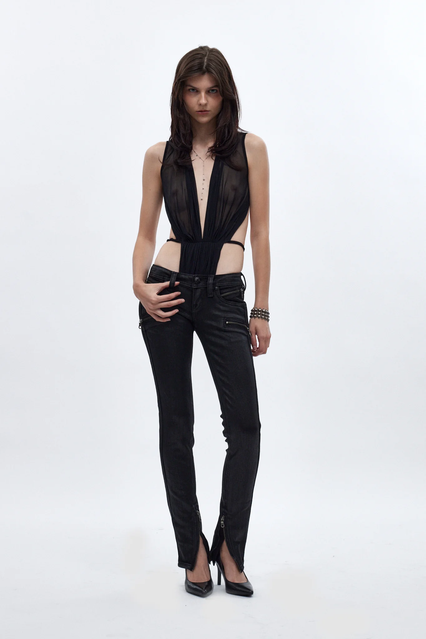 Camille Super Low-Rise Moto Skinny Jean in Black Coating