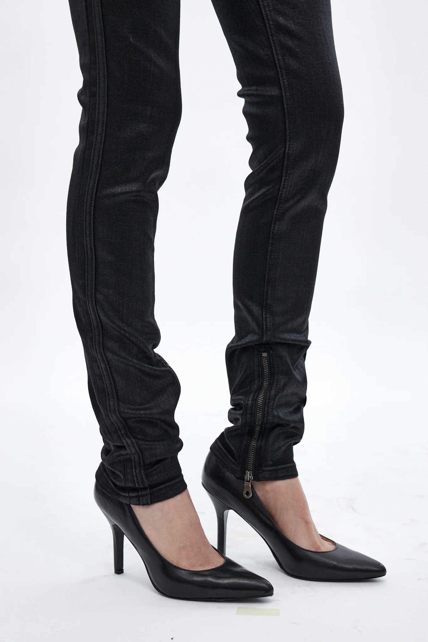Camille Super Low-Rise Moto Skinny Jean in Black Coating - Image 3