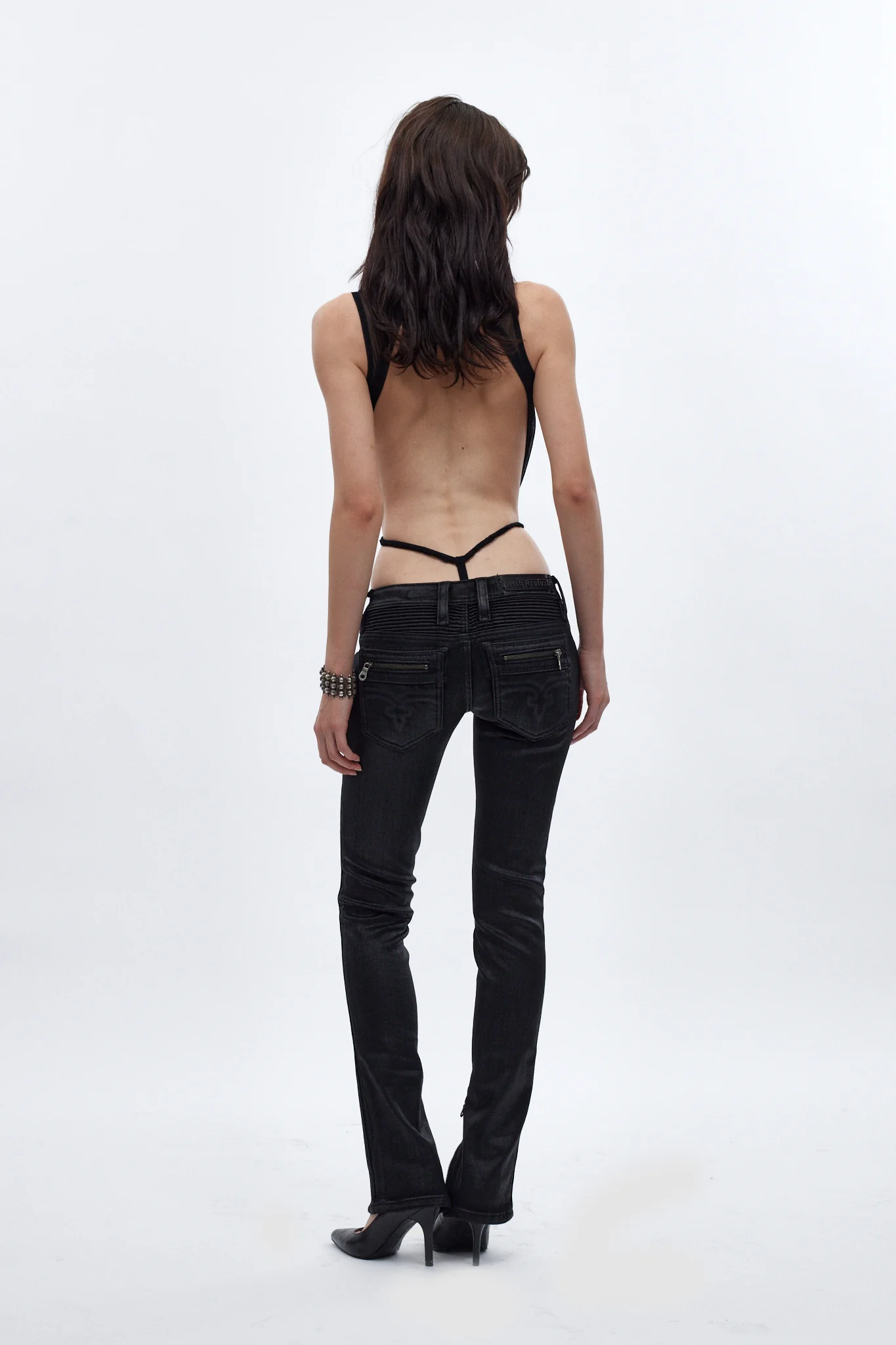 Camille Super Low-Rise Moto Skinny Jean in Black Coating - Image 4