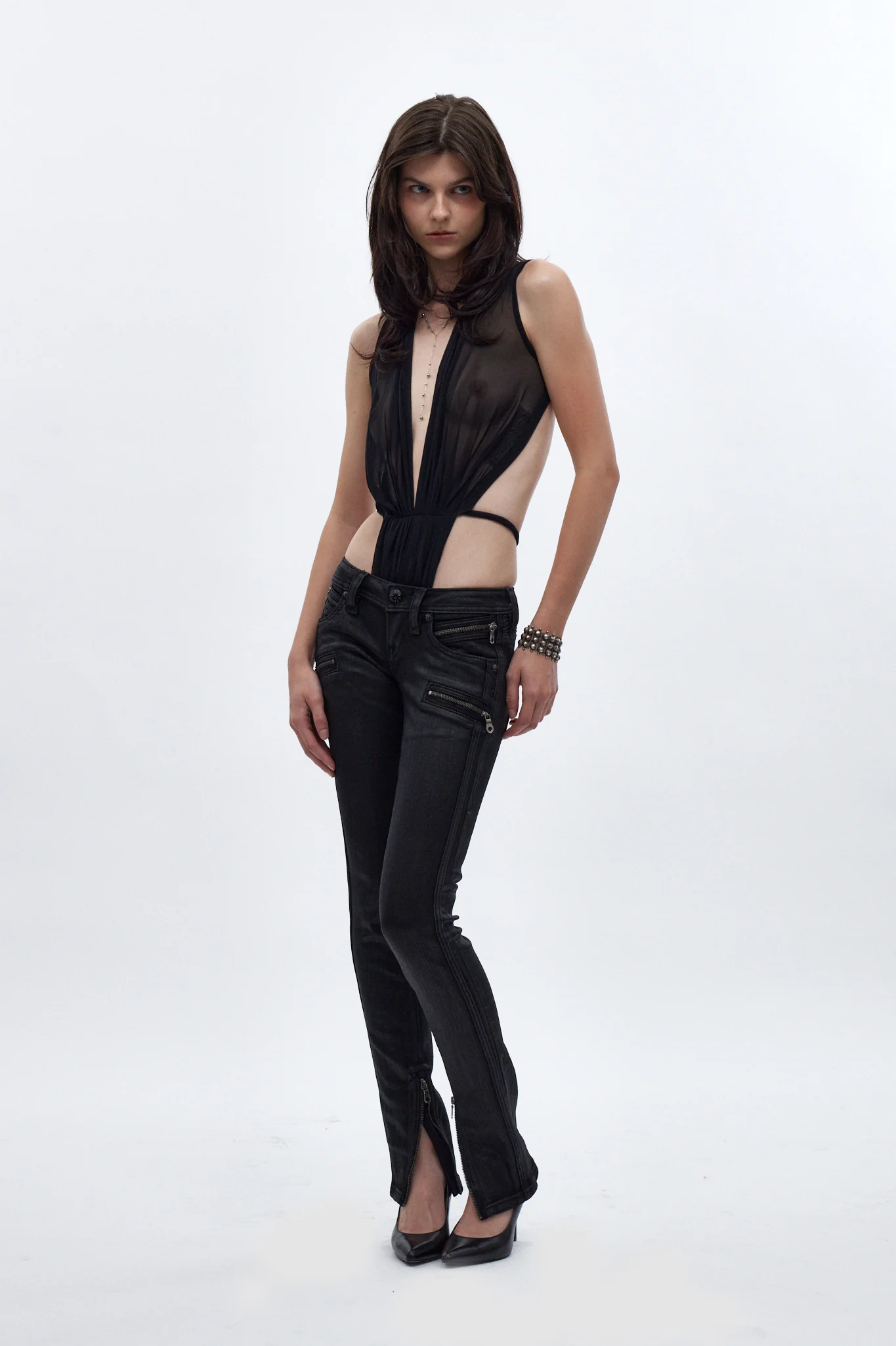 Camille Super Low-Rise Moto Skinny Jean in Black Coating - Image 5