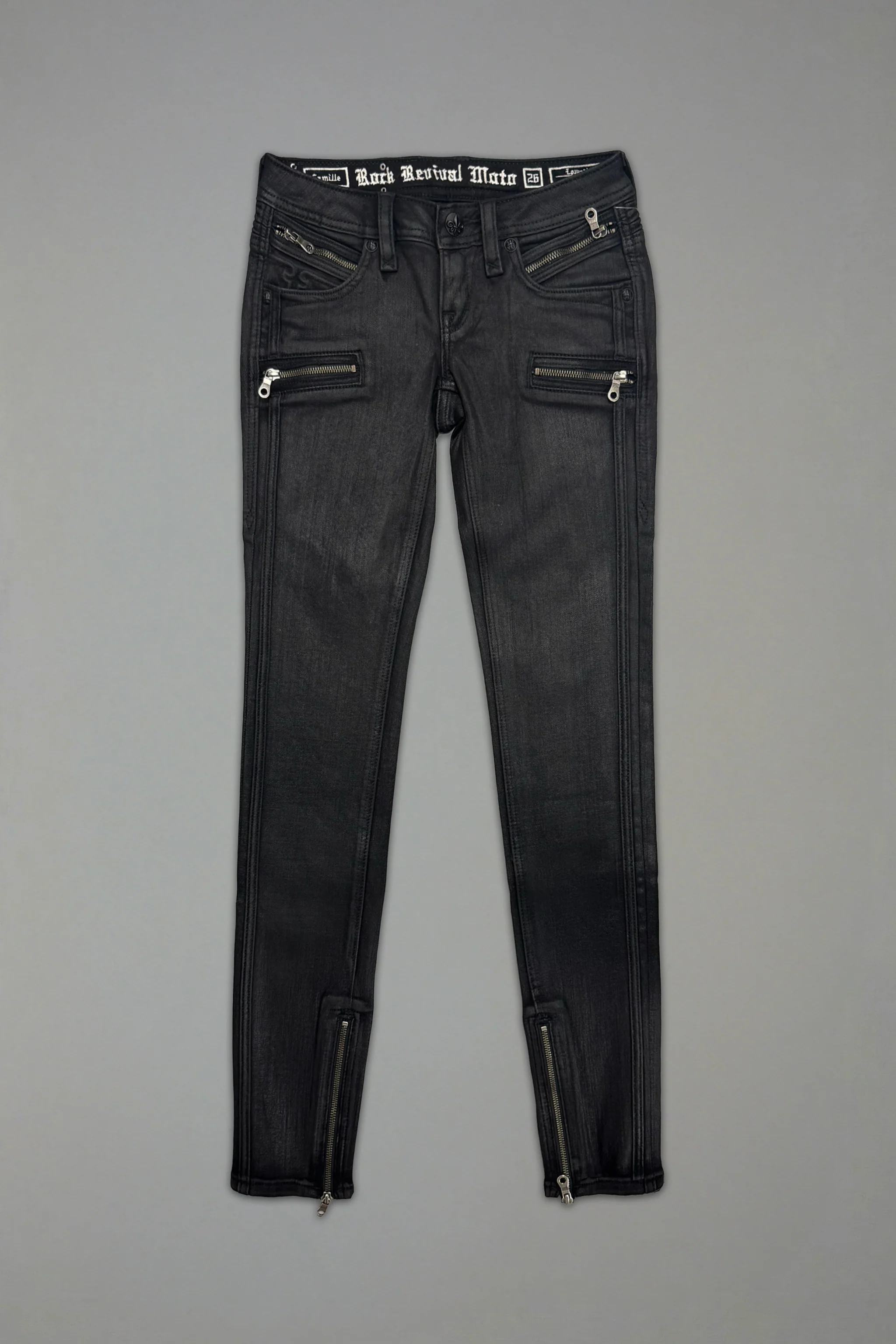 Camille Super Low-Rise Moto Skinny Jean in Black Coating - Image 6