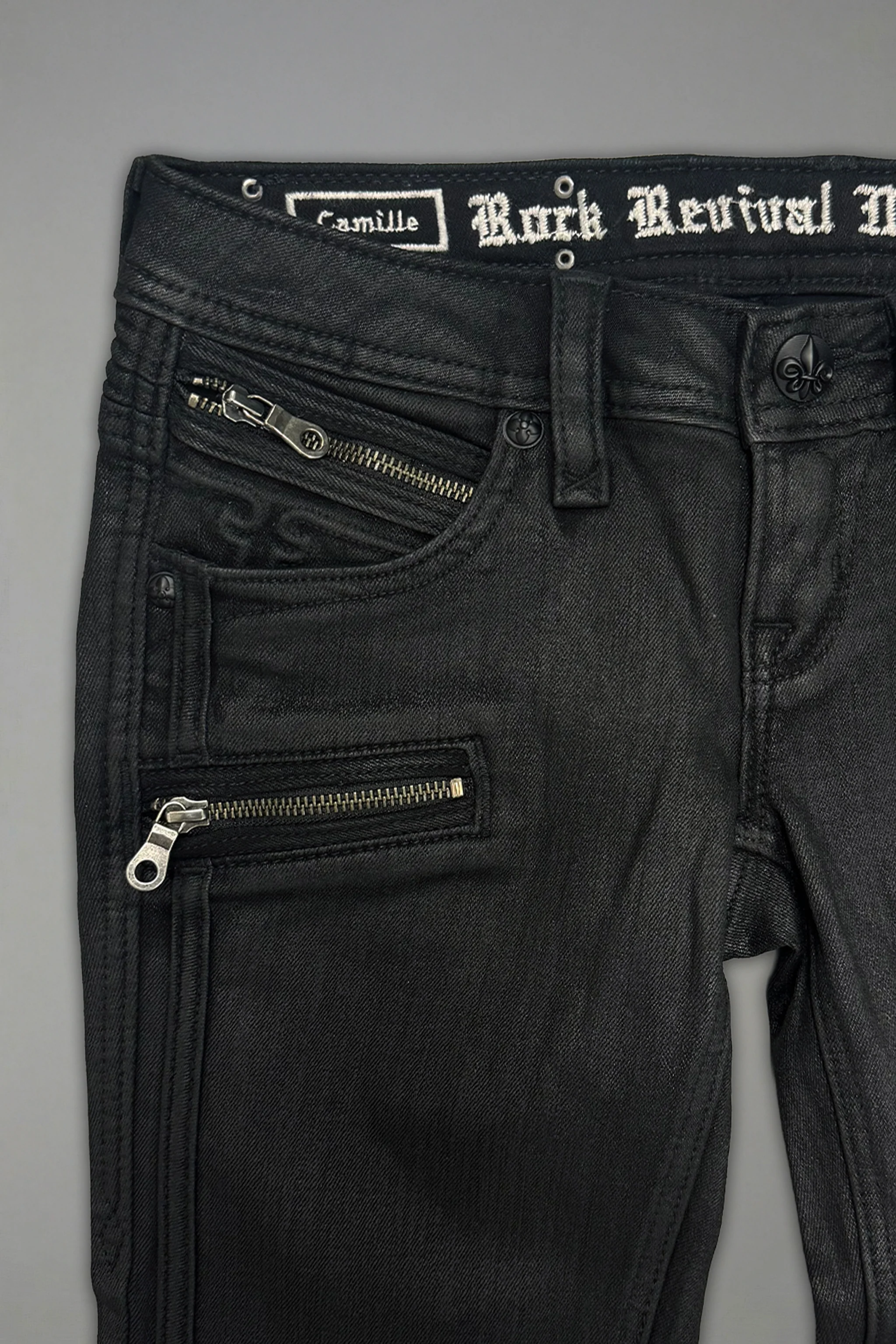 Camille Super Low-Rise Moto Skinny Jean in Black Coating - Image 7