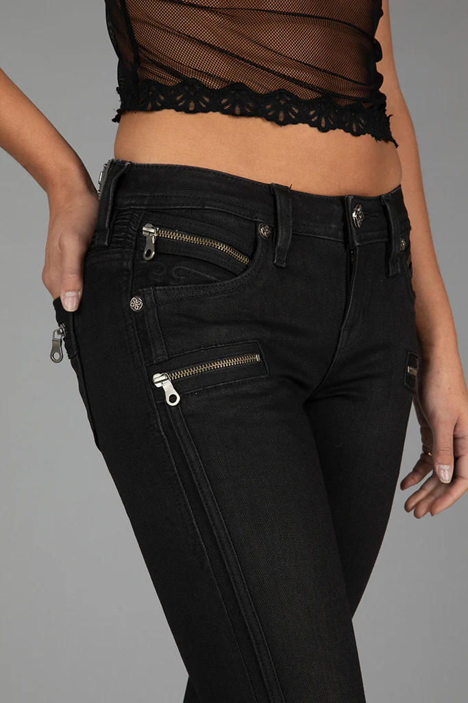 Camille Low-Rise Moto Skinny in Black Coating - Image 10