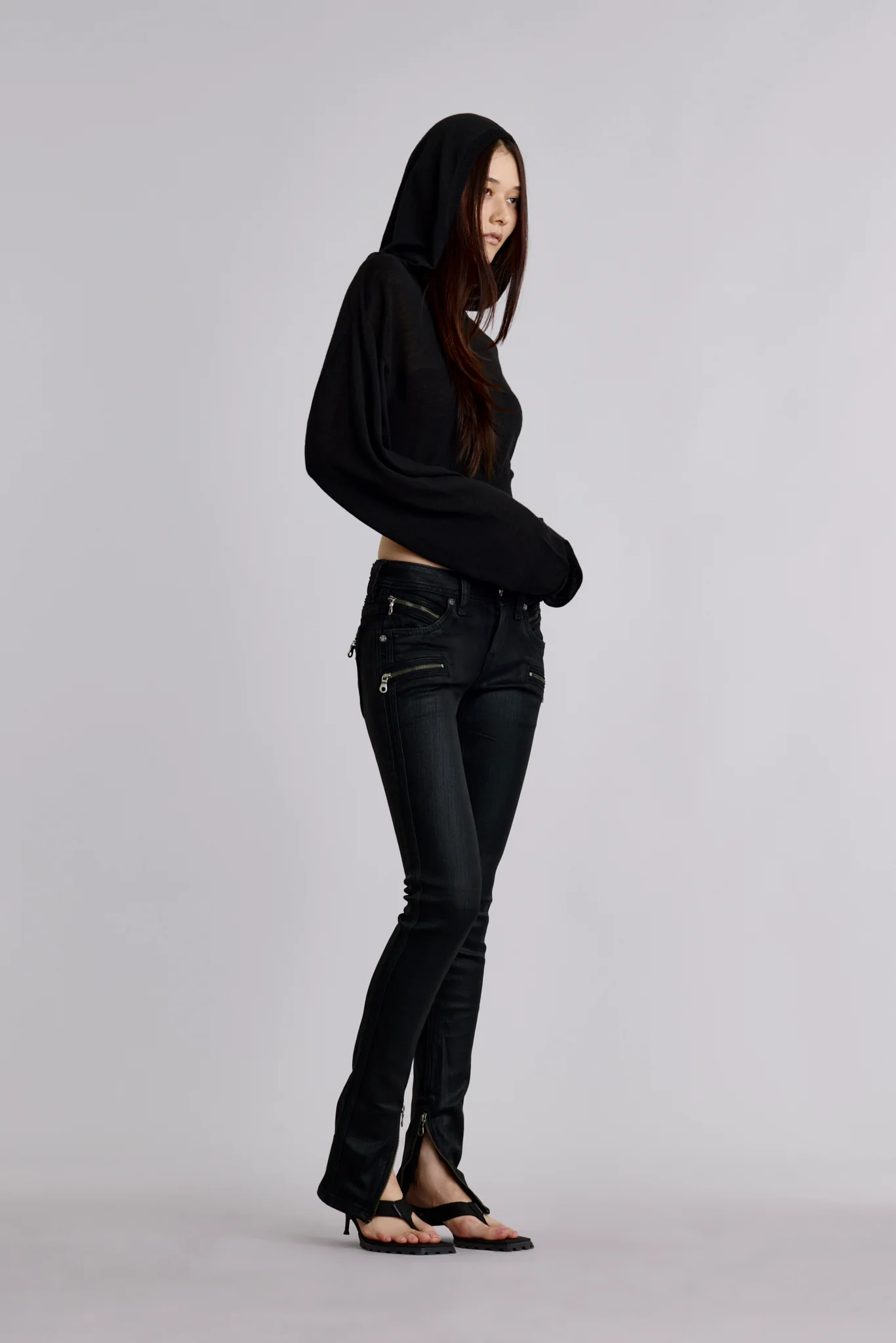 Camille Low-Rise Moto Skinny in Black Coating - Image 3