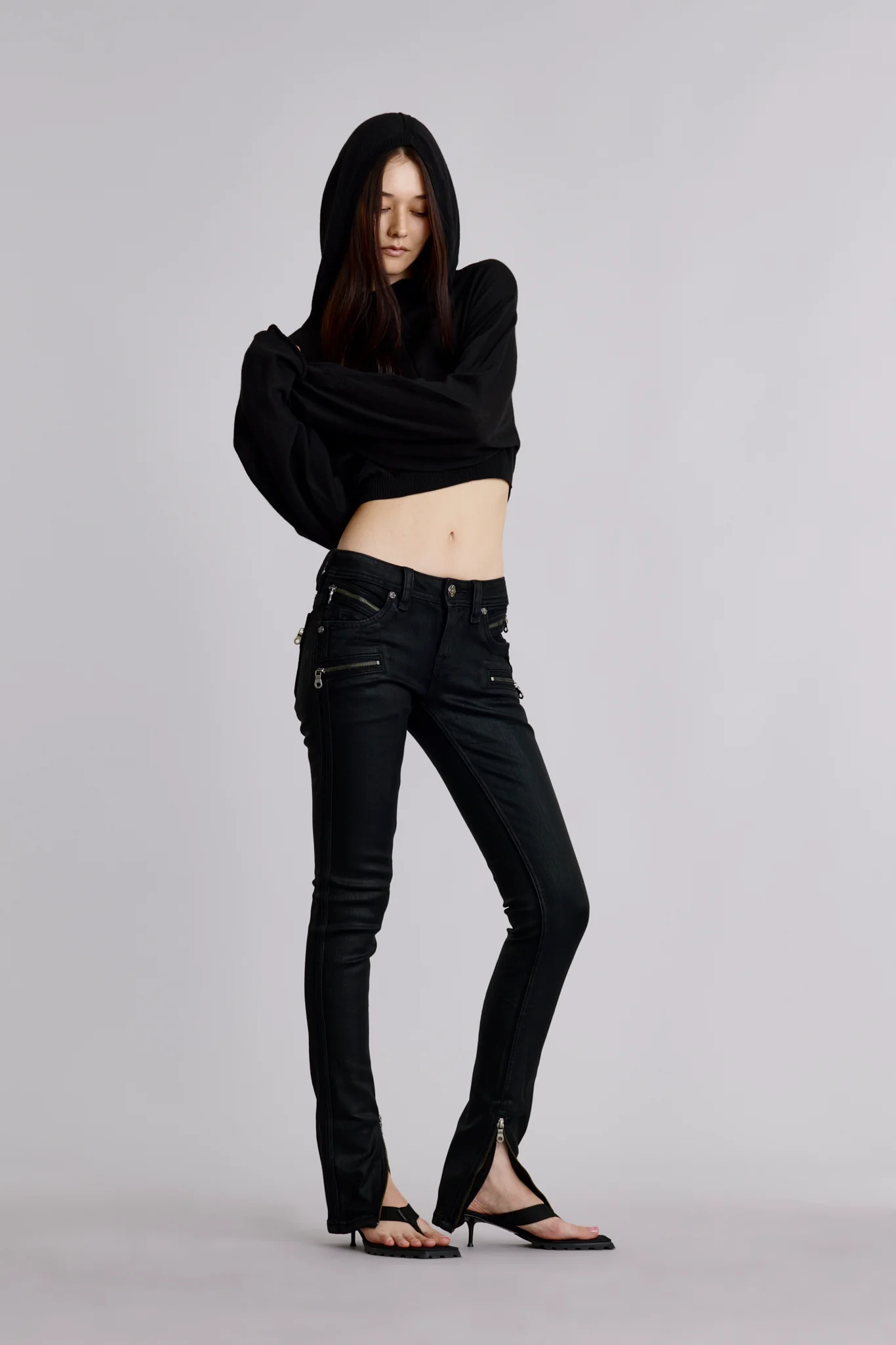 Camille Low-Rise Moto Skinny in Black Coating - Image 4