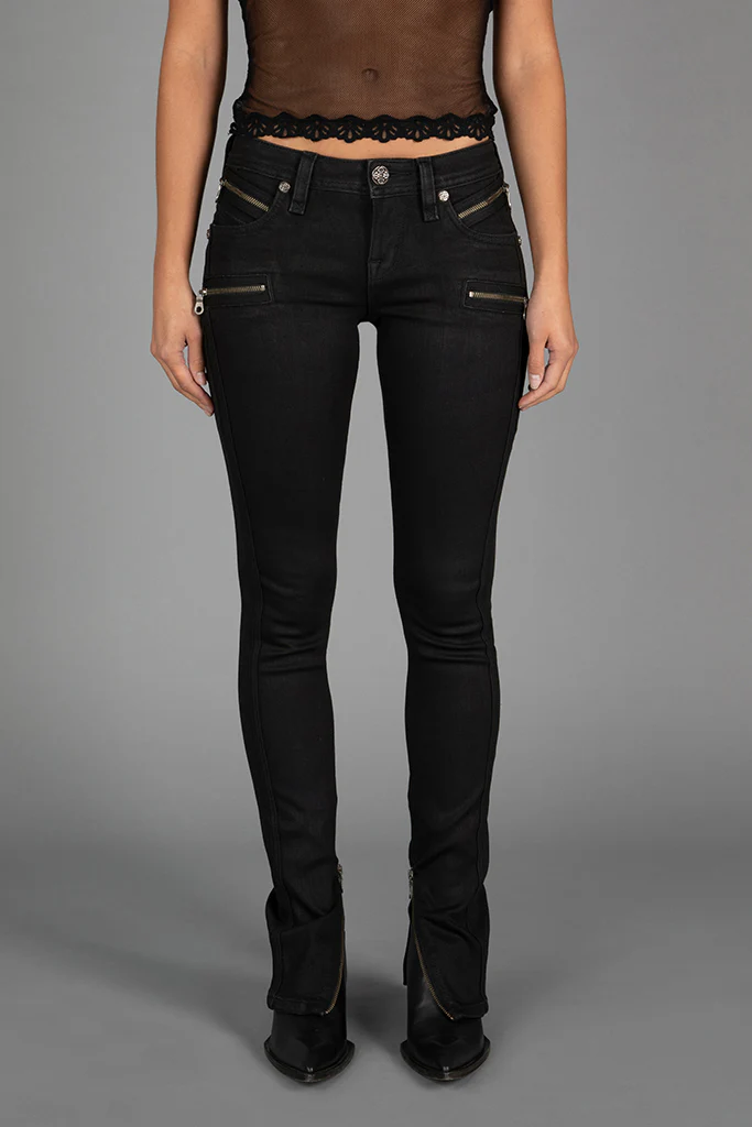 Camille Low-Rise Moto Skinny in Black Coating - Image 5