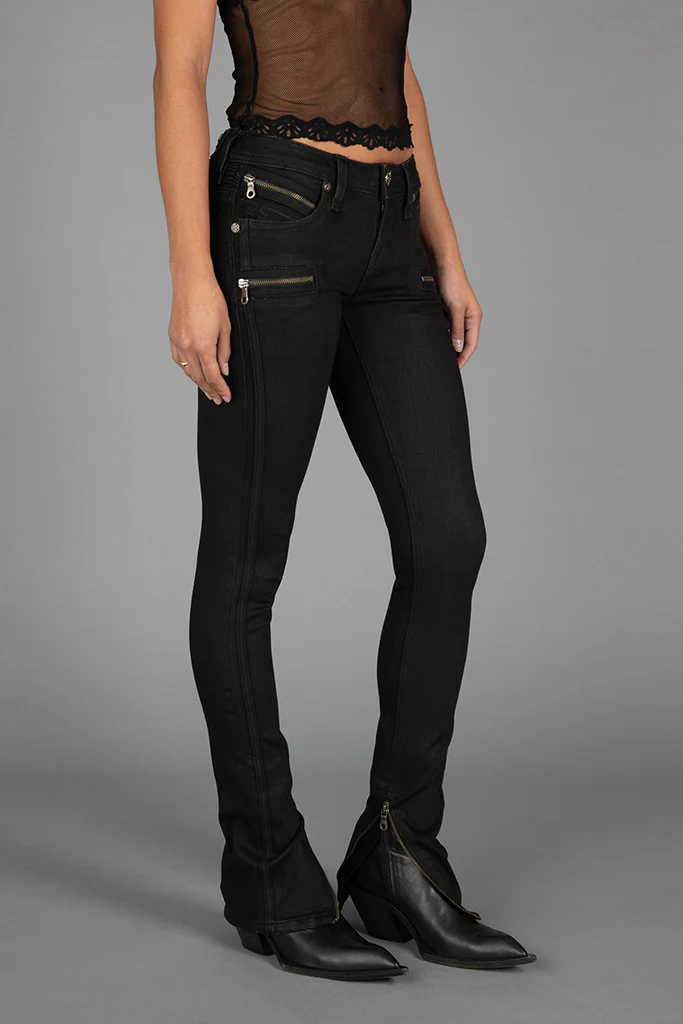 Camille Low-Rise Moto Skinny in Black Coating - Image 6
