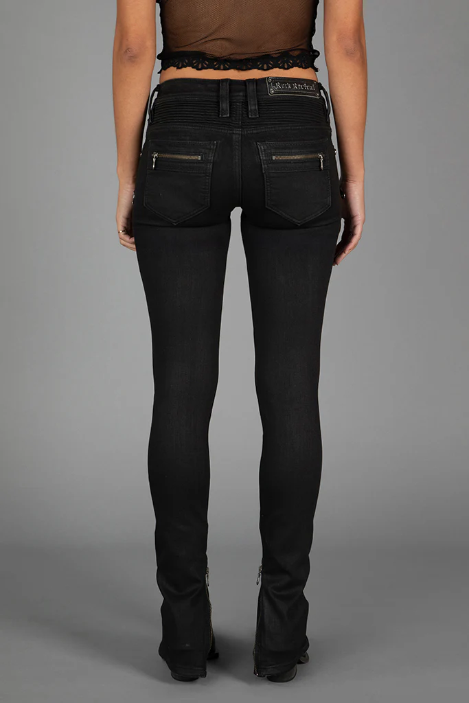 Camille Low-Rise Moto Skinny in Black Coating - Image 7