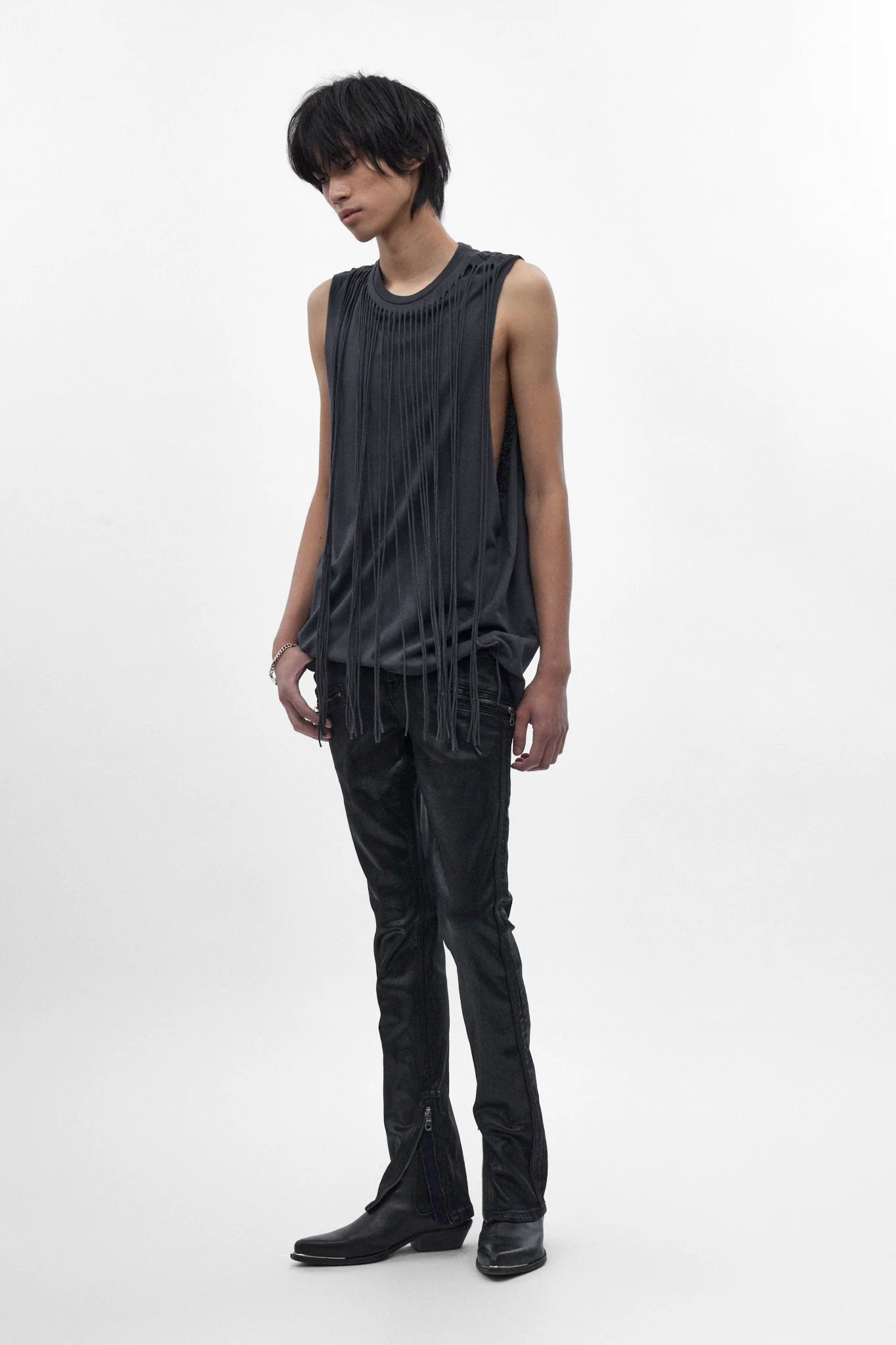 Charlie Slim Jeans in Black Coating on Denim - Image 5
