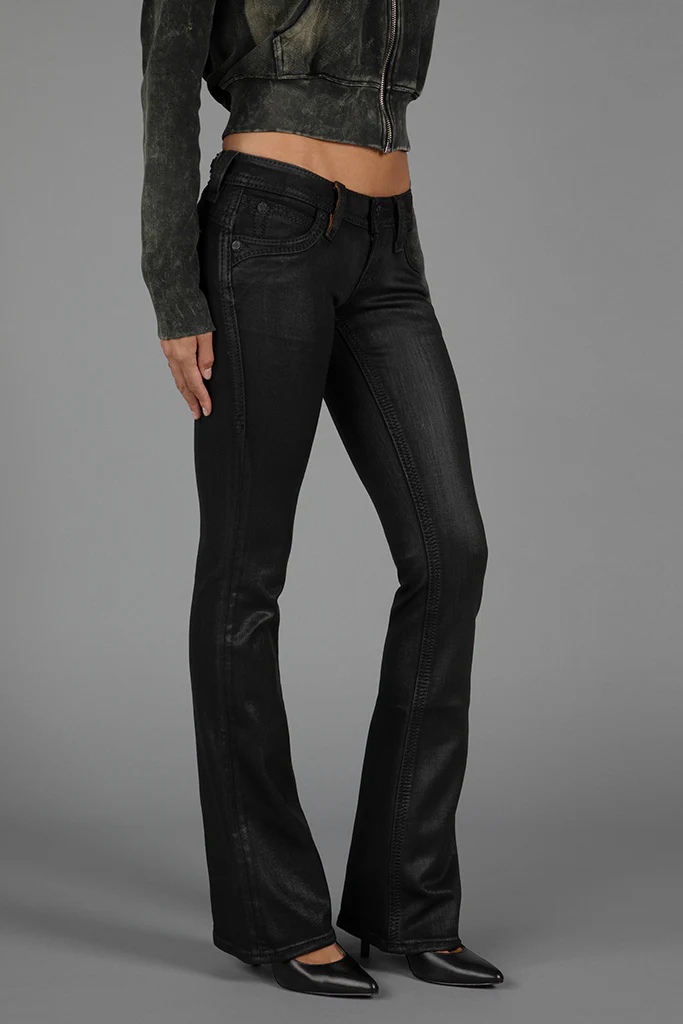 Gwen Black Super Low-Rise Bootcut Jeans in Black Coating - Image 6