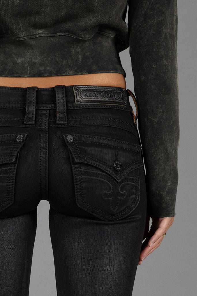 Gwen Black Super Low-Rise Bootcut Jeans in Black Coating - Image 8