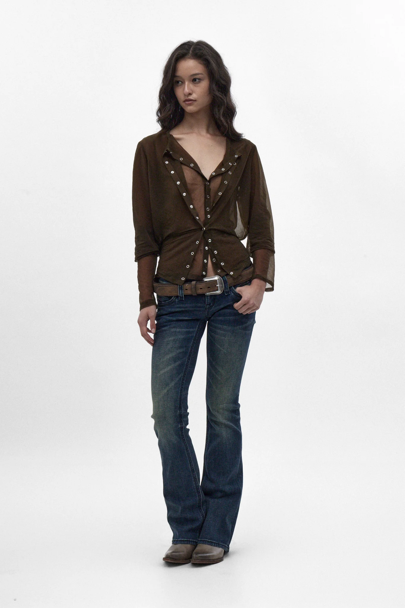 Gwen Super Low-Rise Bootcut Jeans in Dark Wash
