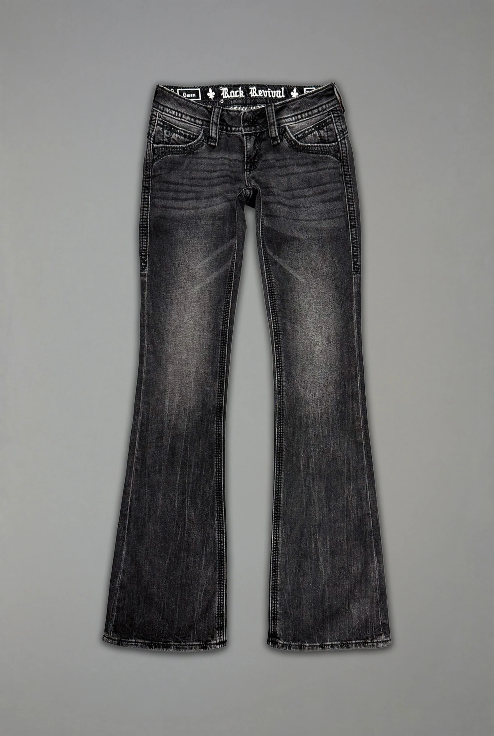 Gwen Super Low-Rise Bootcut Jeans in Faded Black - Image 6
