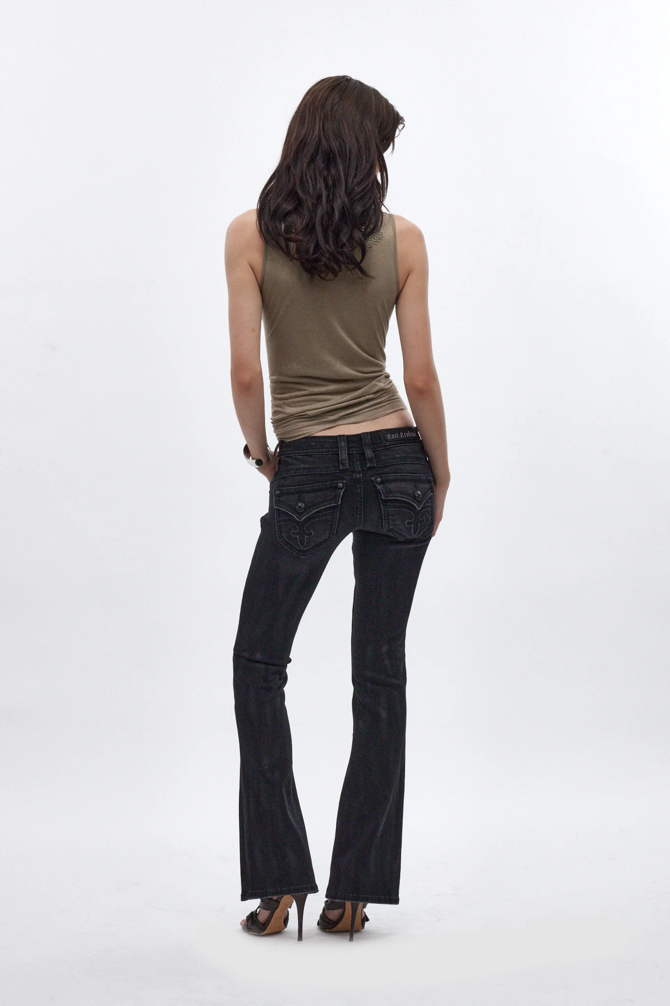 Gwen Super Low-Rise Bootcut Jeans in Black Fade Coating - Image 5