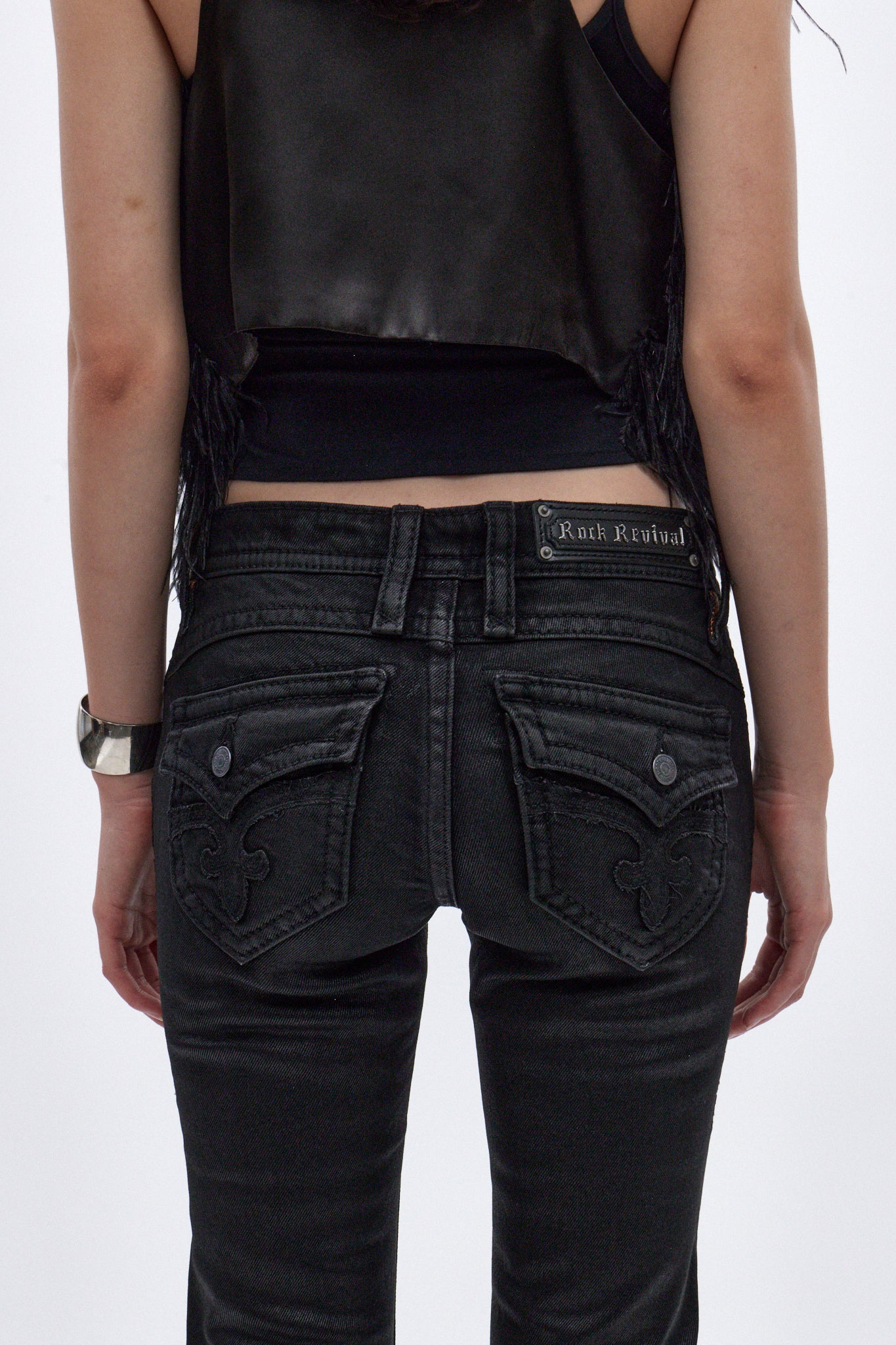 Gwen Low-Rise Flare Jeans in Black Coating - Image 2