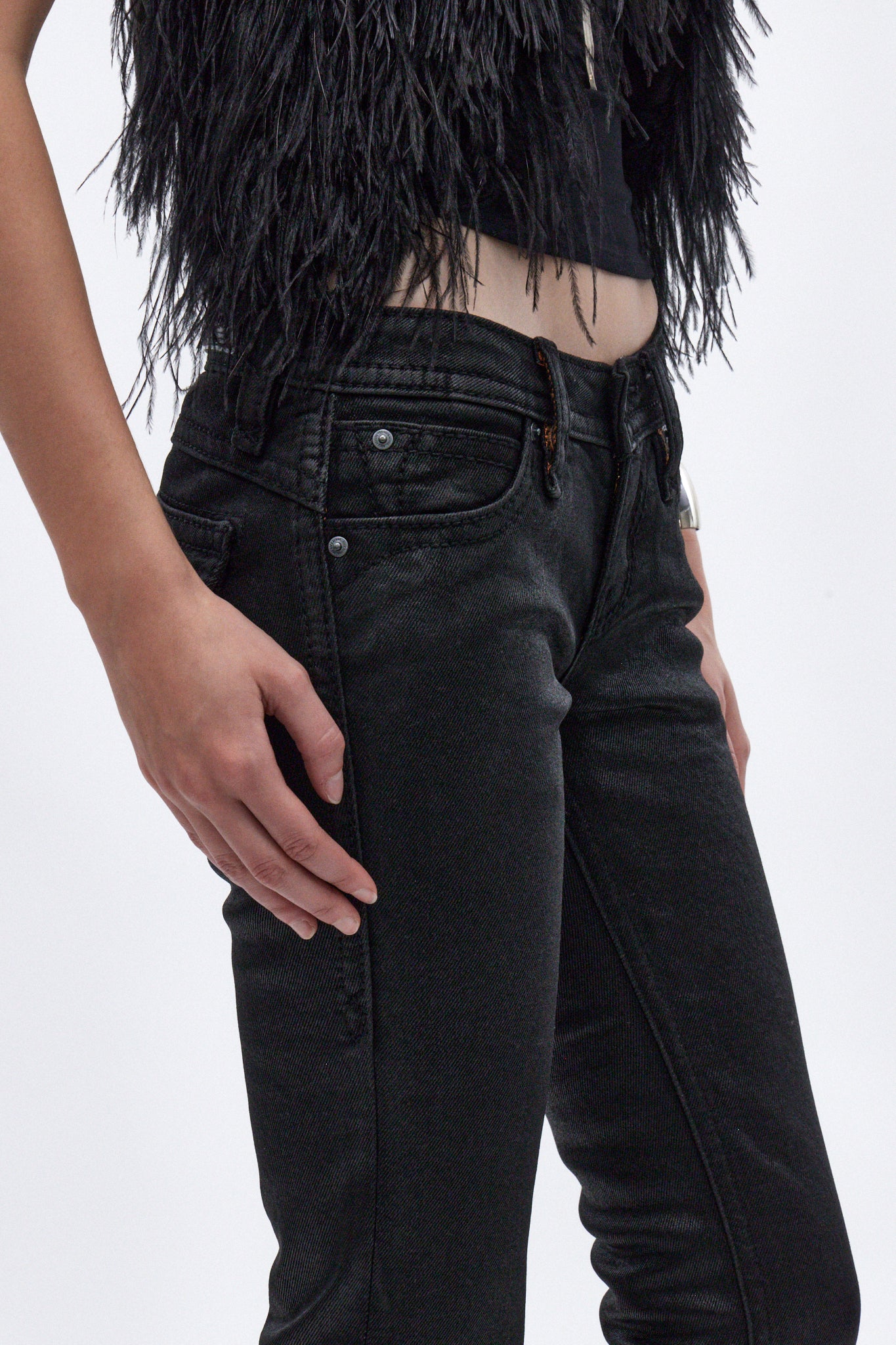 Gwen Low-Rise Flare Jeans in Black Coating - Image 3
