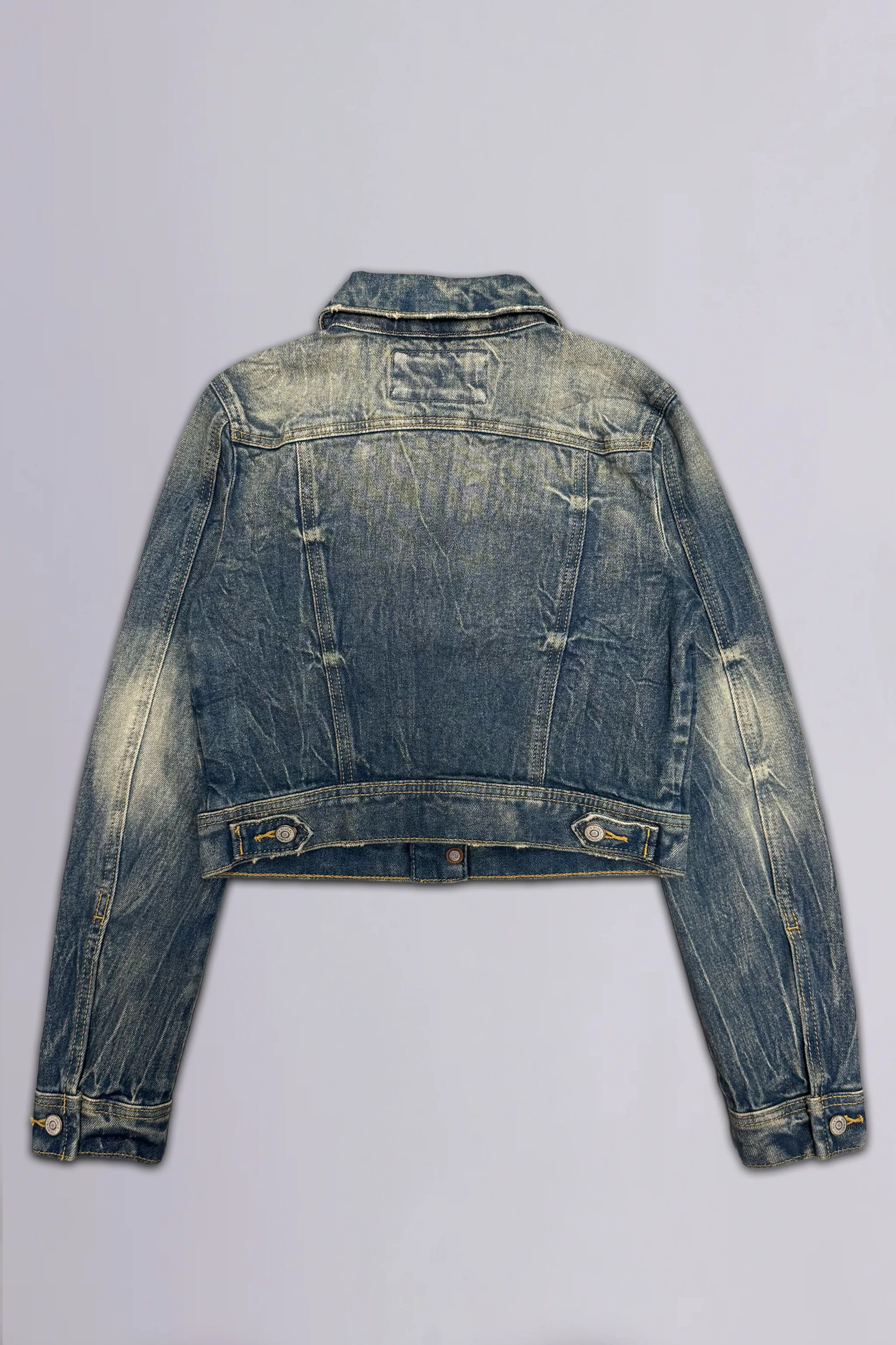 Gwen Cropped Fitted Denim Jacket in Faded Marble - Image 7