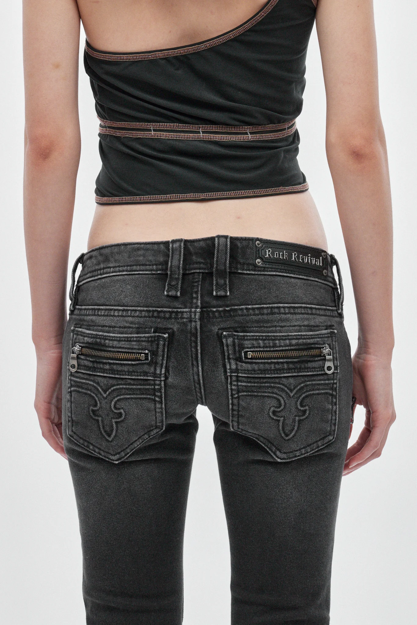 Heather Super Low-Rise Rocker Bootcut Jeans in Black Shadow - Image 5