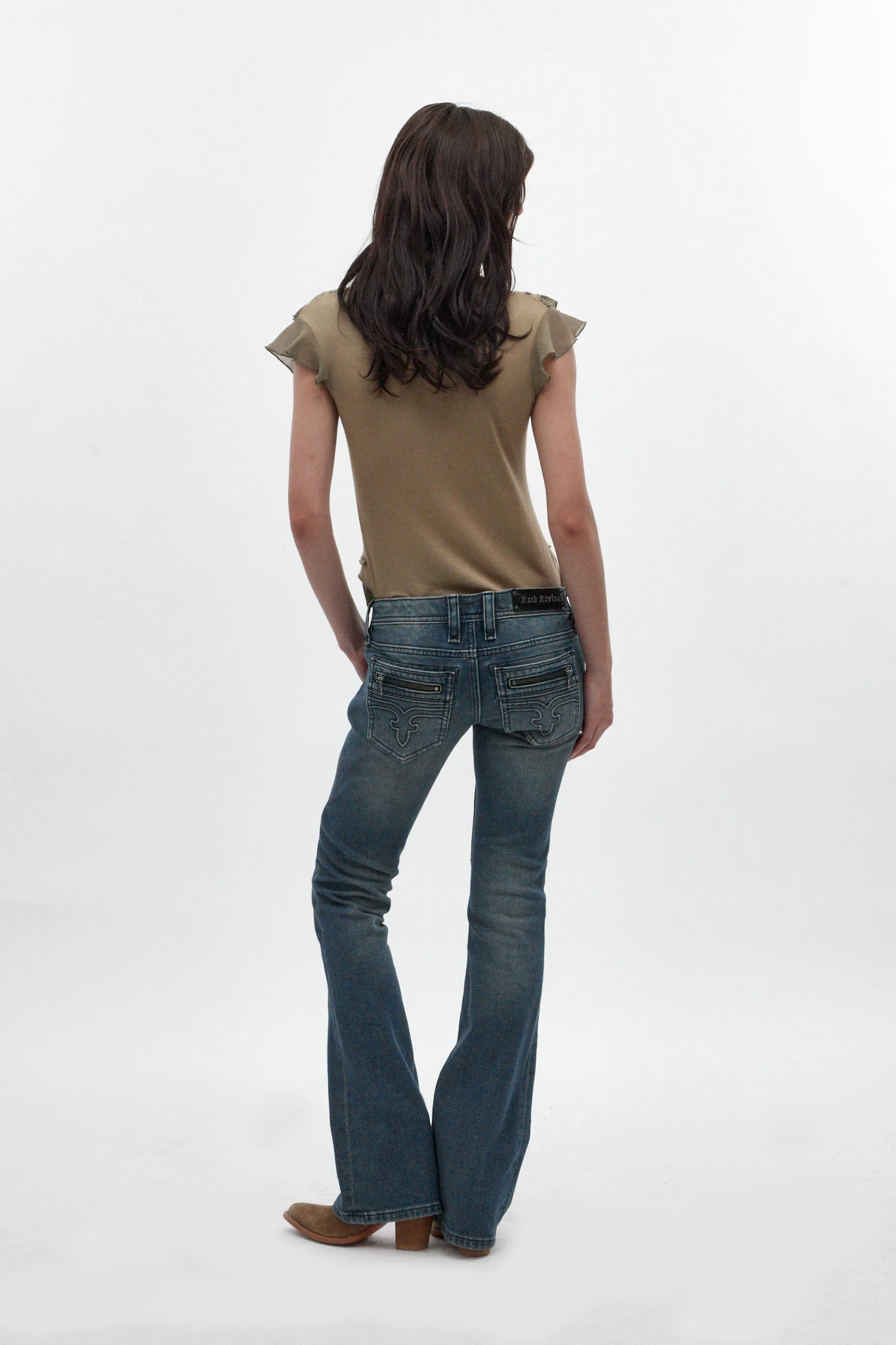 Heather Super Low-Rise Rocker Bootcut Jeans in Medium Blue - Image 4