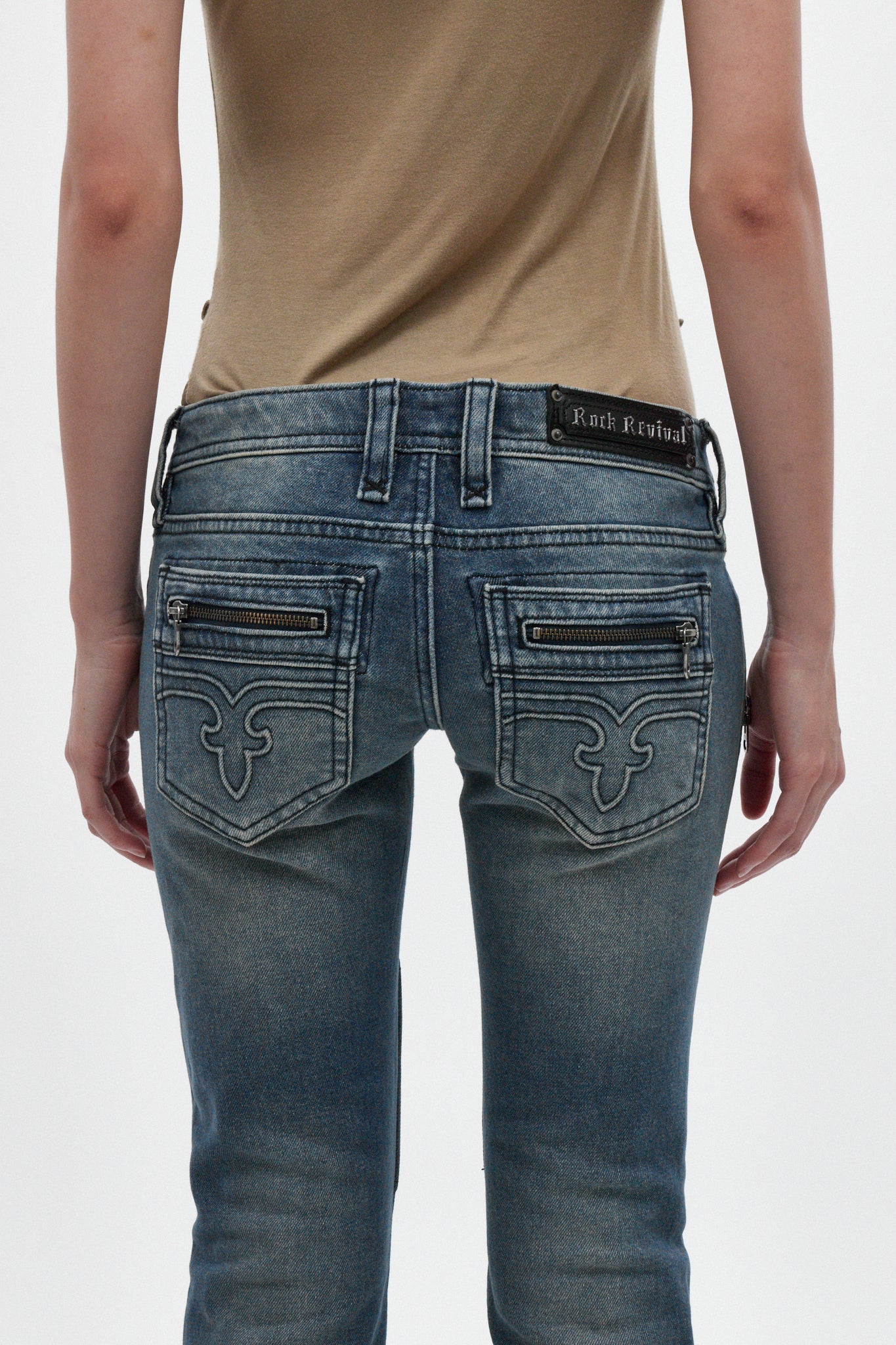 Heather Super Low-Rise Rocker Bootcut Jeans in Medium Blue - Image 5