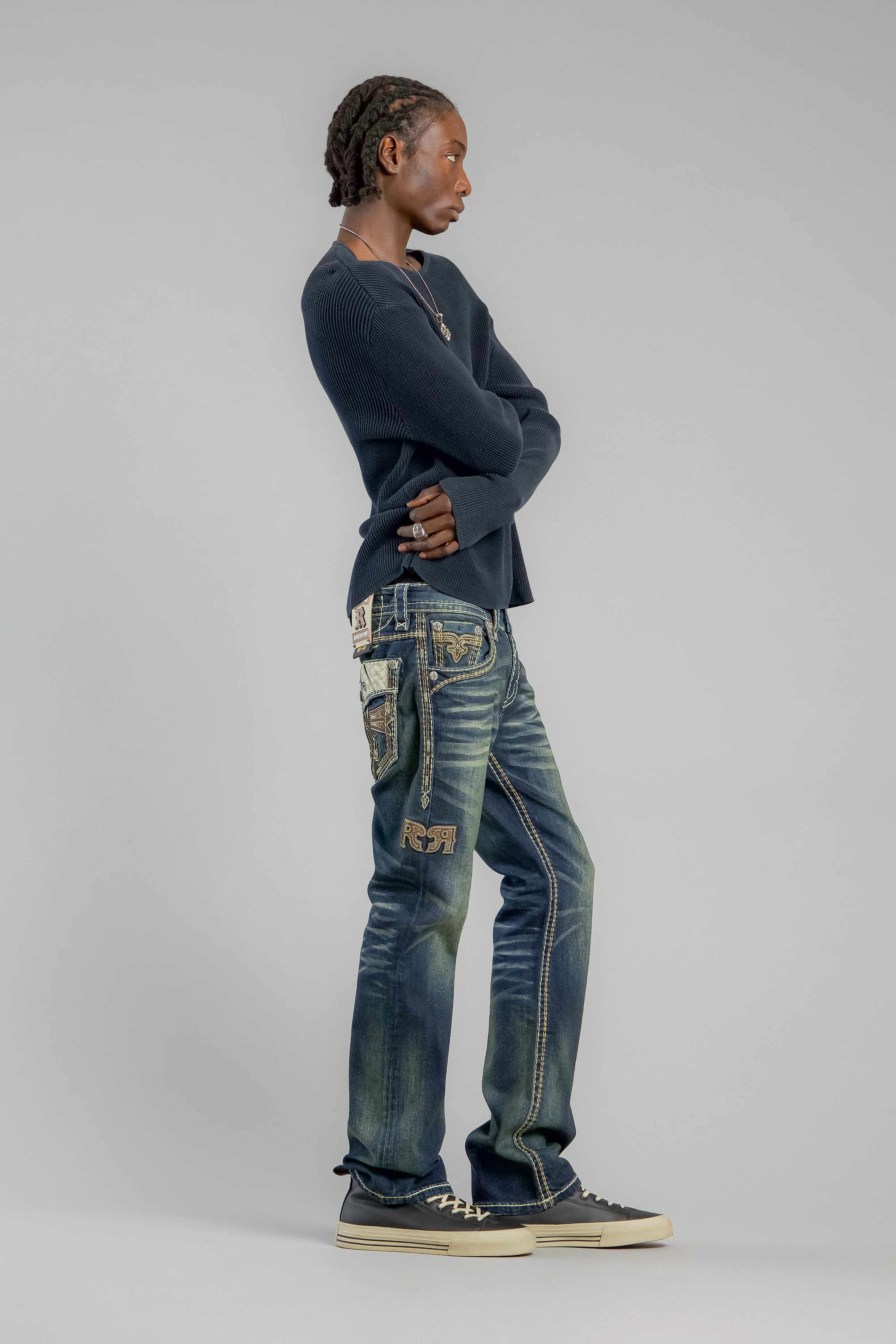 Hendrix Bootcut Jeans in Vintage Blue - GR Collection - Image 3