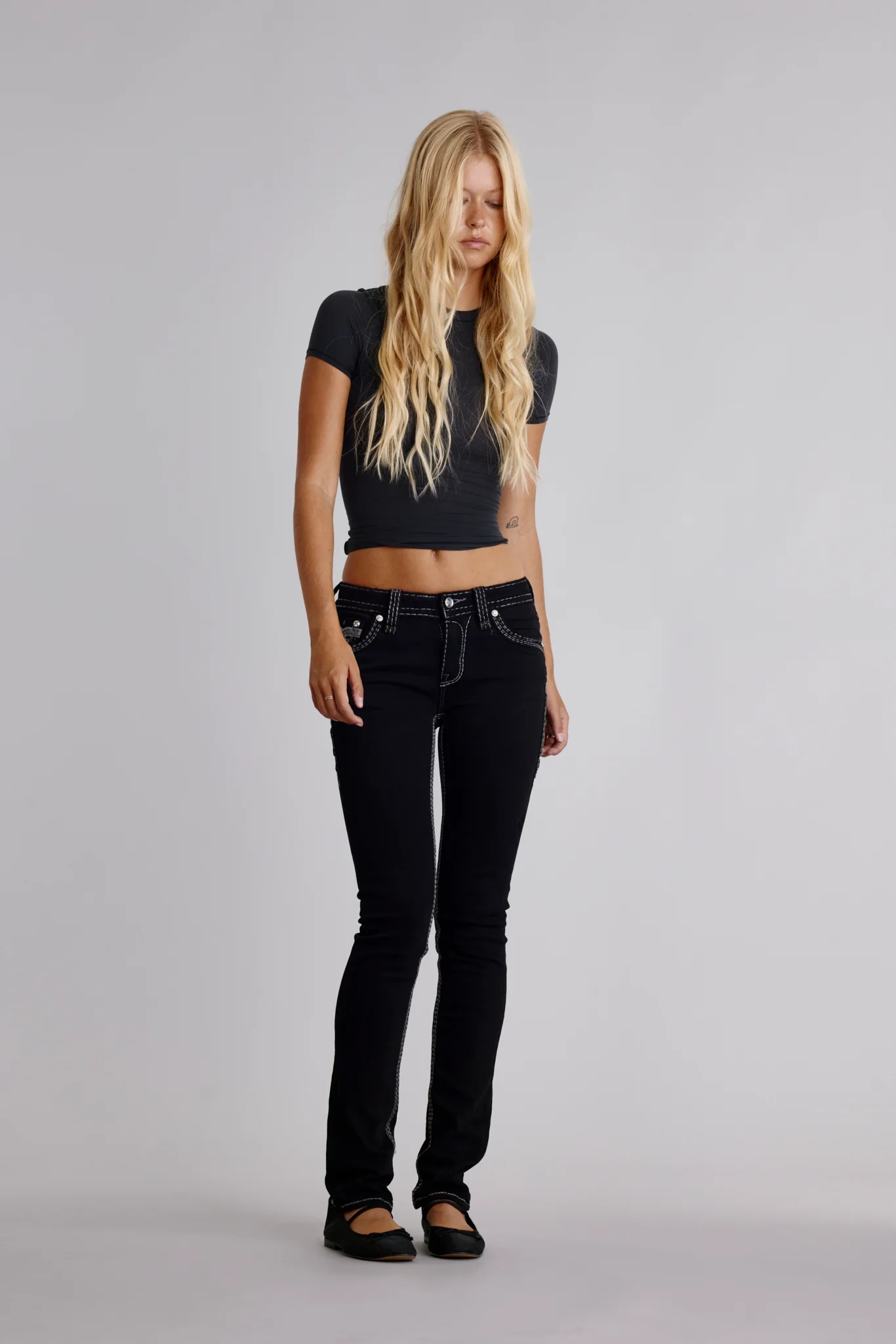 Hibiscus Straight Jeans in Black