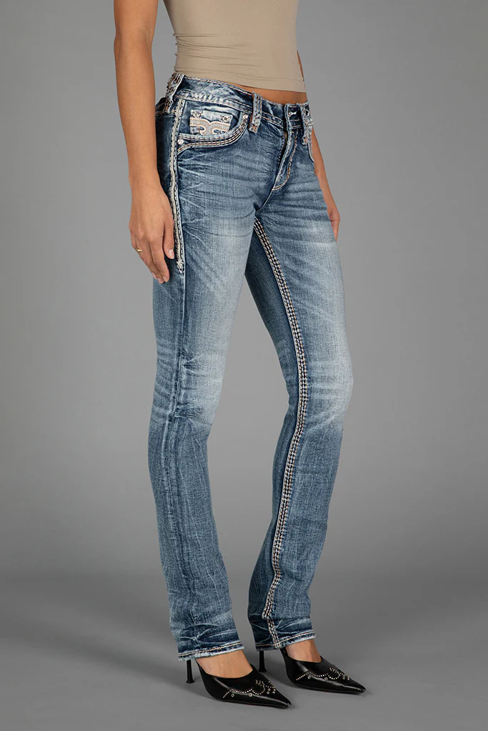 Hibiscus Straight Jeans in Medium Blue - Image 6