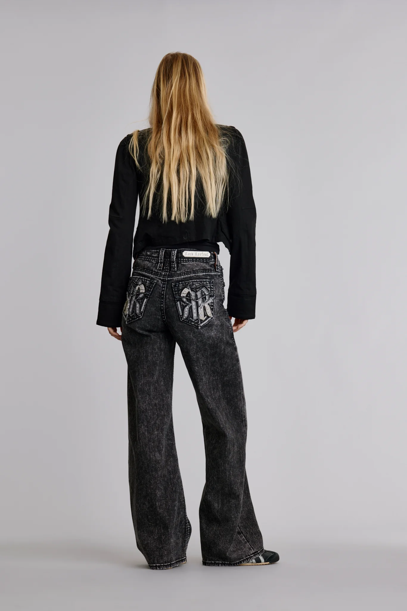 Isolde High Rise Wide Leg Jeans in Grey Black - Image 3