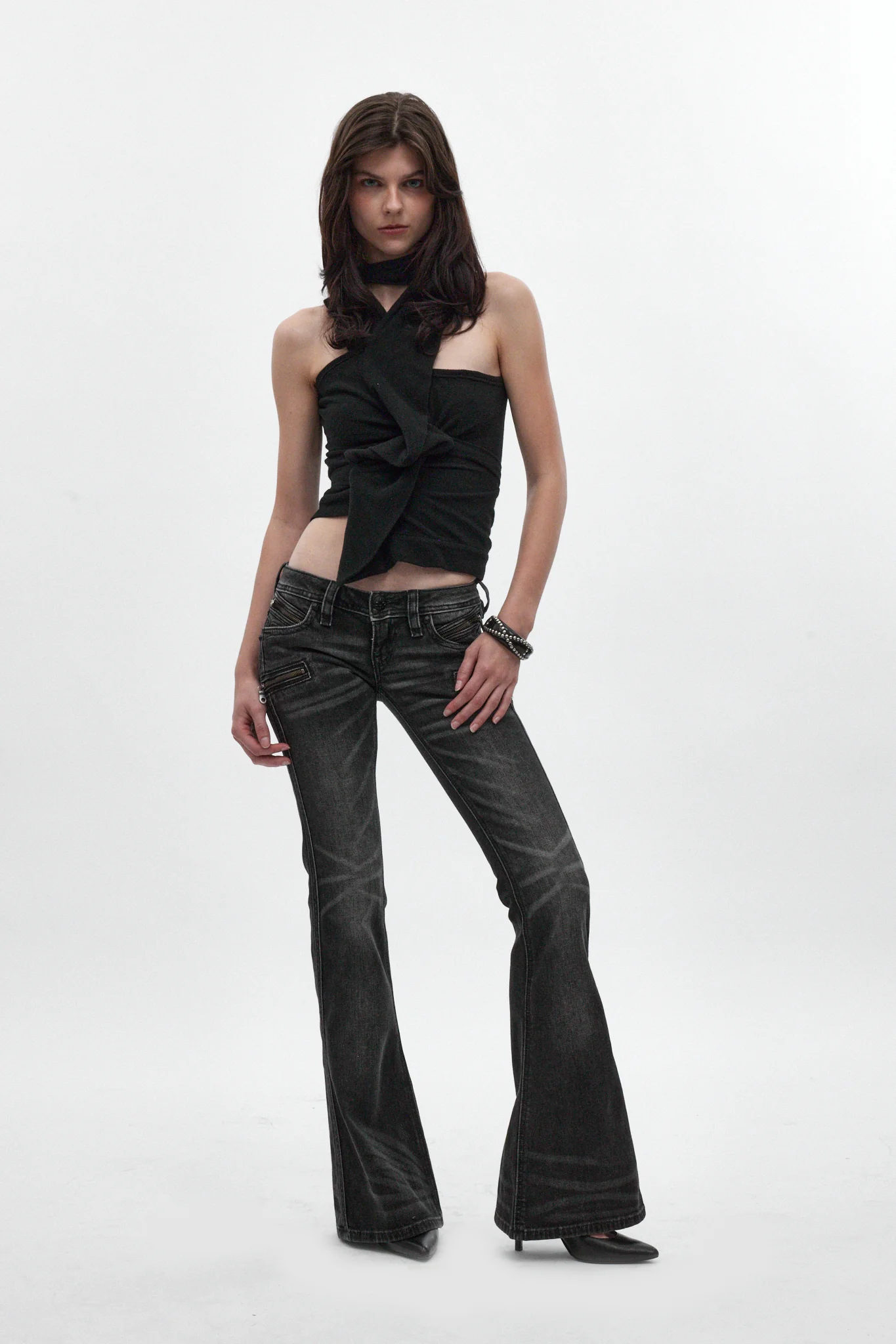 Joplin Super Low-Rise Flare Jeans in Faded Black