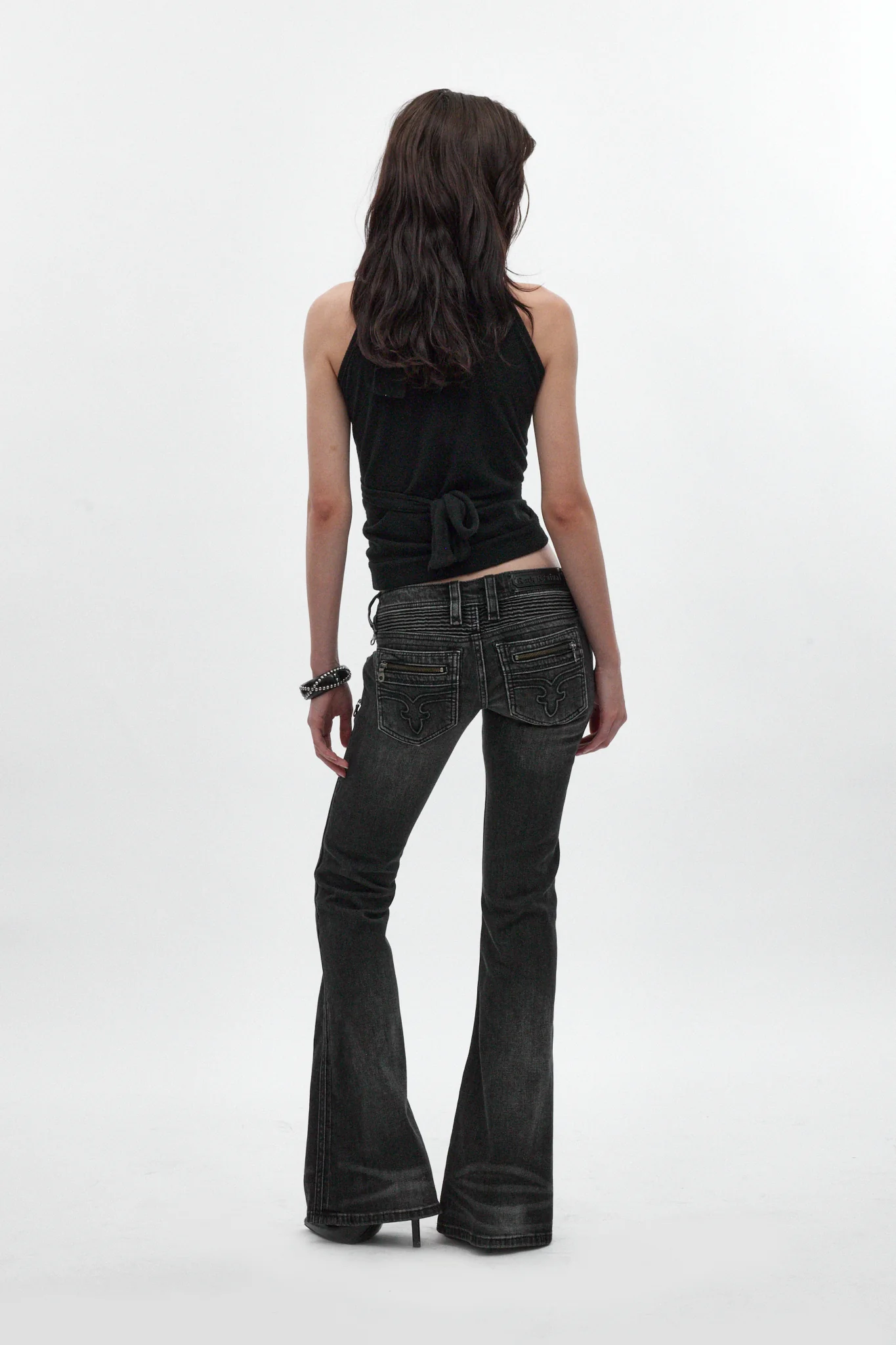 Joplin Super Low-Rise Flare Jeans in Faded Black - Image 4