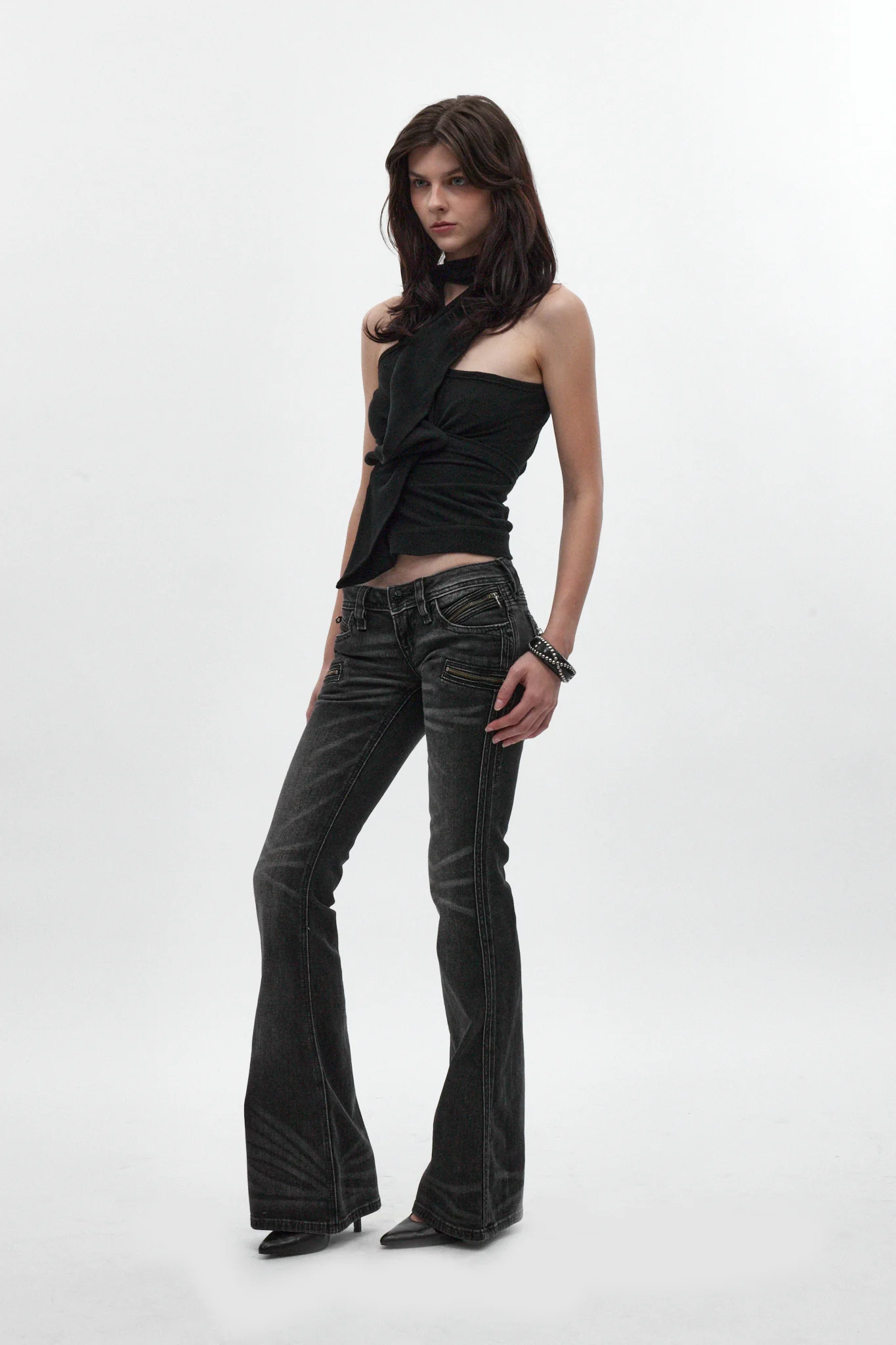 Joplin Super Low-Rise Flare Jeans in Faded Black - Image 5