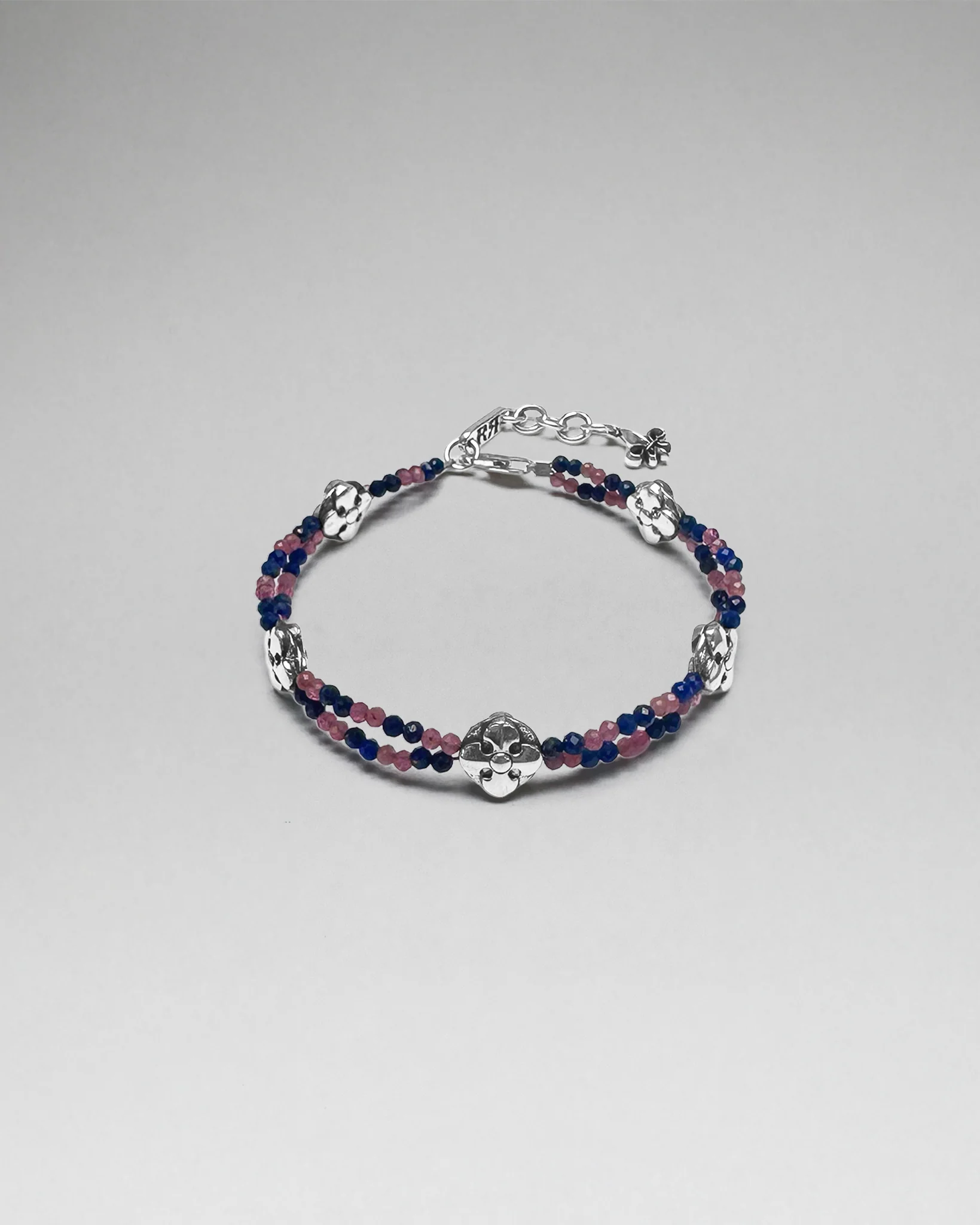 Lapis Blue/Pink Stone Beaded Bracelet