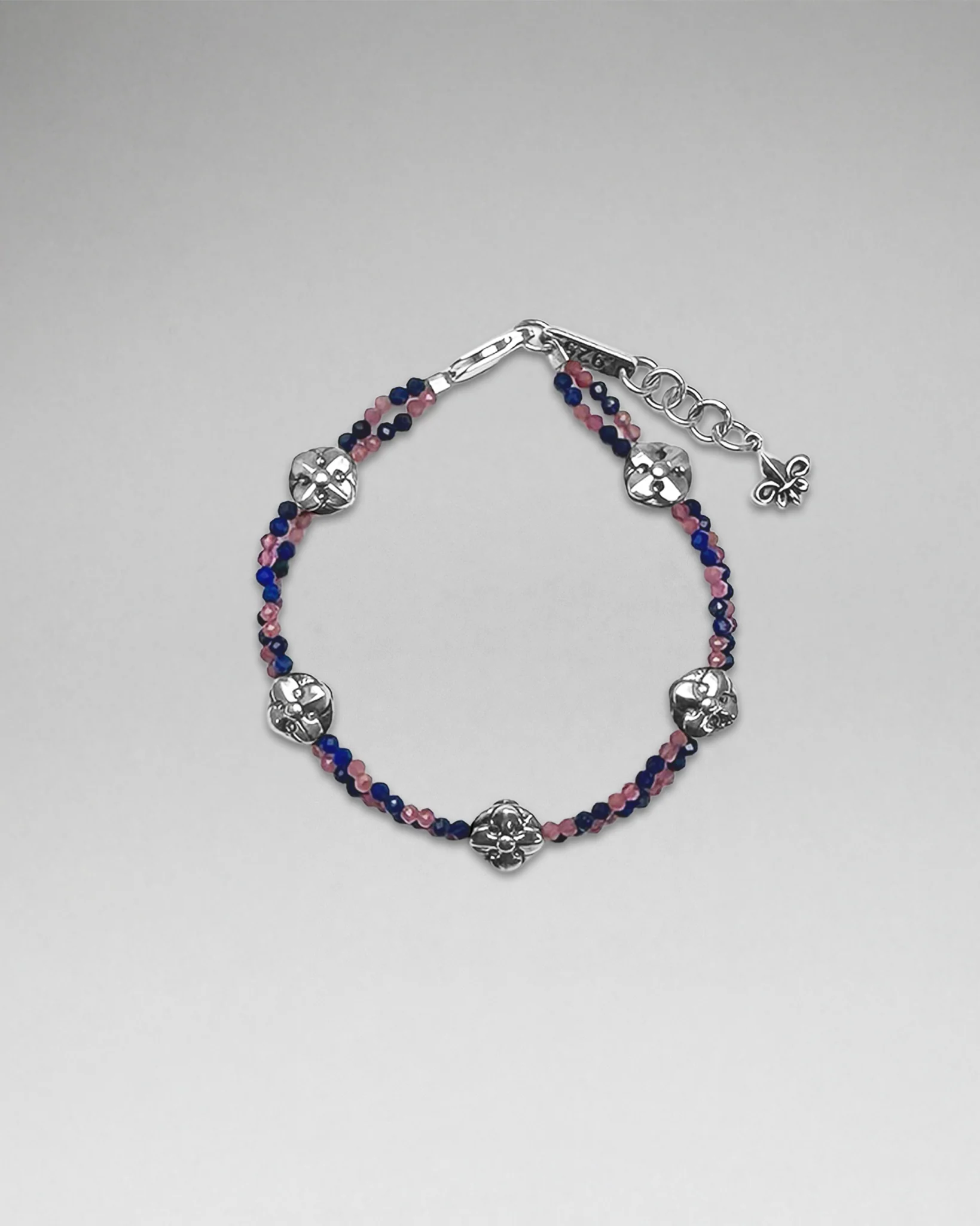 Lapis Blue/Pink Stone Beaded Bracelet - Image 2