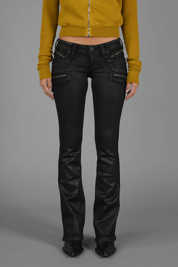 Kamil Super Low-Rise Moto Bootcut Jeans in Black/Coating - Image 6