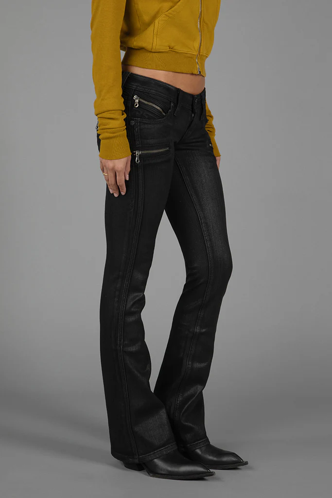 Kamil Super Low-Rise Moto Bootcut Jeans in Black/Coating - Image 7
