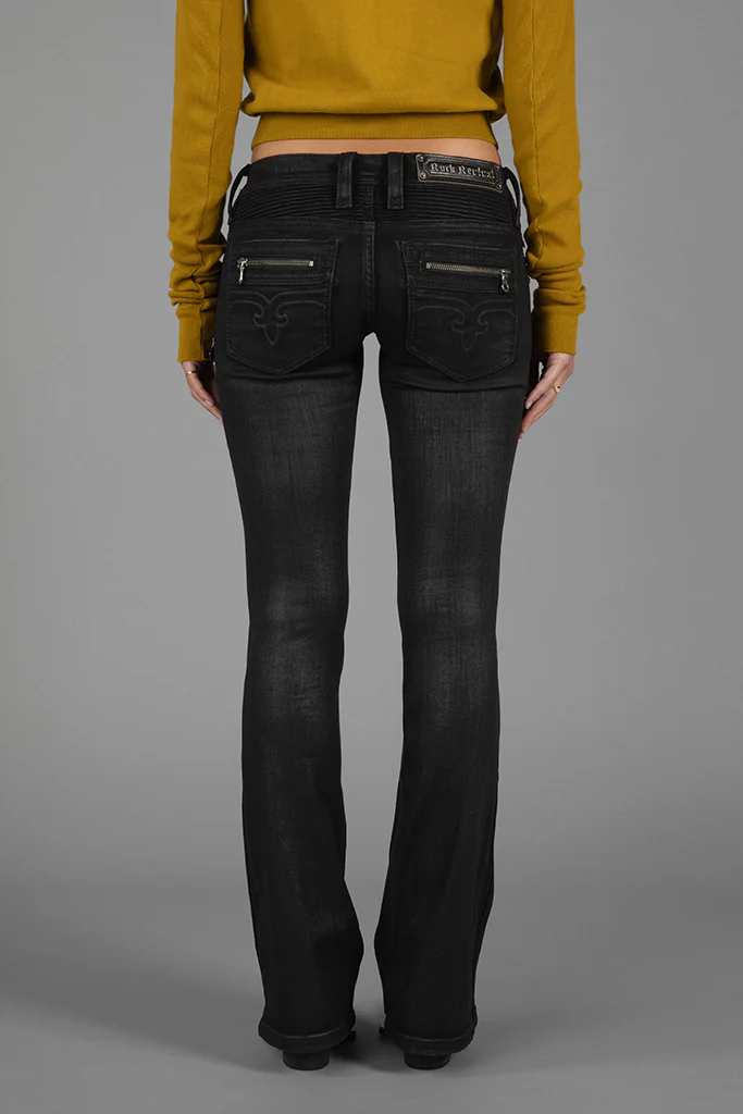 Kamil Super Low-Rise Moto Bootcut Jeans in Black/Coating - Image 8