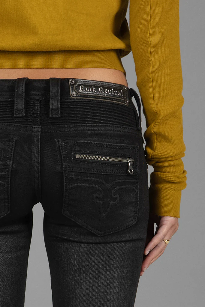 Kamil Super Low-Rise Moto Bootcut Jeans in Black/Coating - Image 9