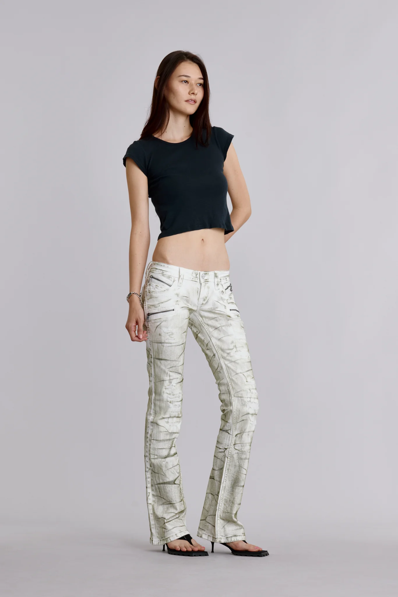 Kamil Super Low-Rise Moto Bootcut Jeans in Riot Frost
