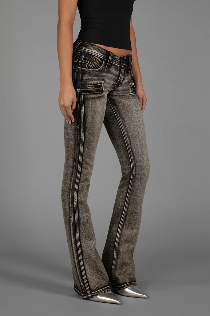 Kamil Super Low-Rise Moto Bootcut Jeans in Gray - Image 5